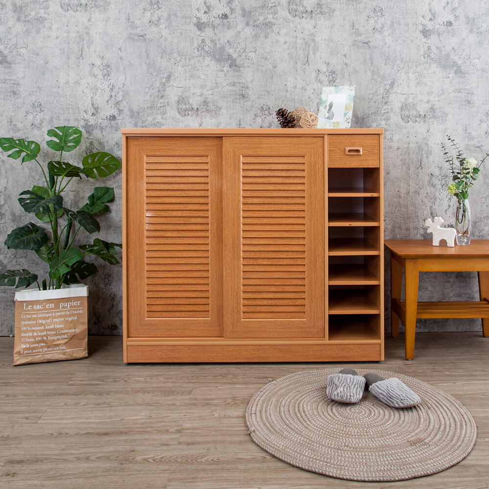 南亞塑鋼-3.9尺二推/拉門右開放單抽新式百葉鞋櫃