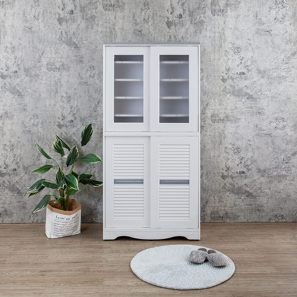 南亞塑鋼-2.7尺四推/拉門橫飾條新式百葉高鞋櫃