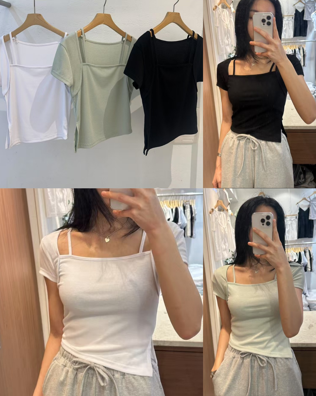 預 購 產 品 丨韓國女裝 -純色低領吊帶有袖上衣 Made In Korea（ 預計兩星期後發貨 ）