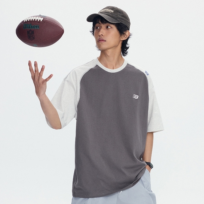 6M03 美式撞色拼接色塊短棉TEE 兩色