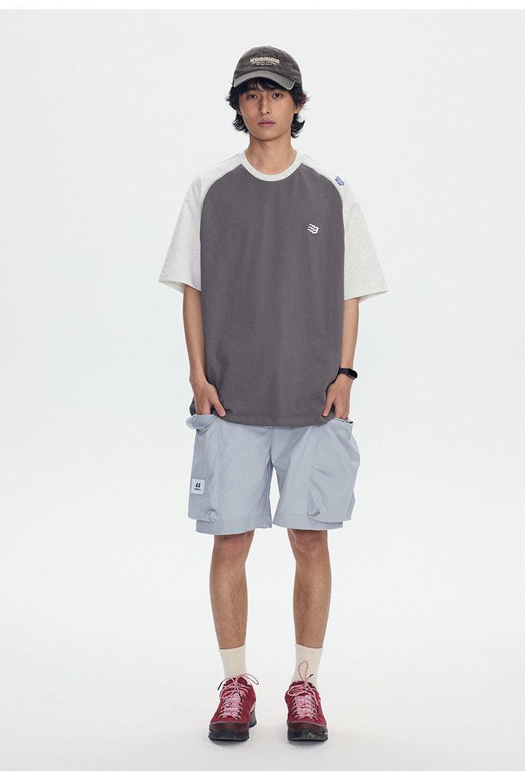 6M03 美式撞色拼接色塊短棉TEE 兩色