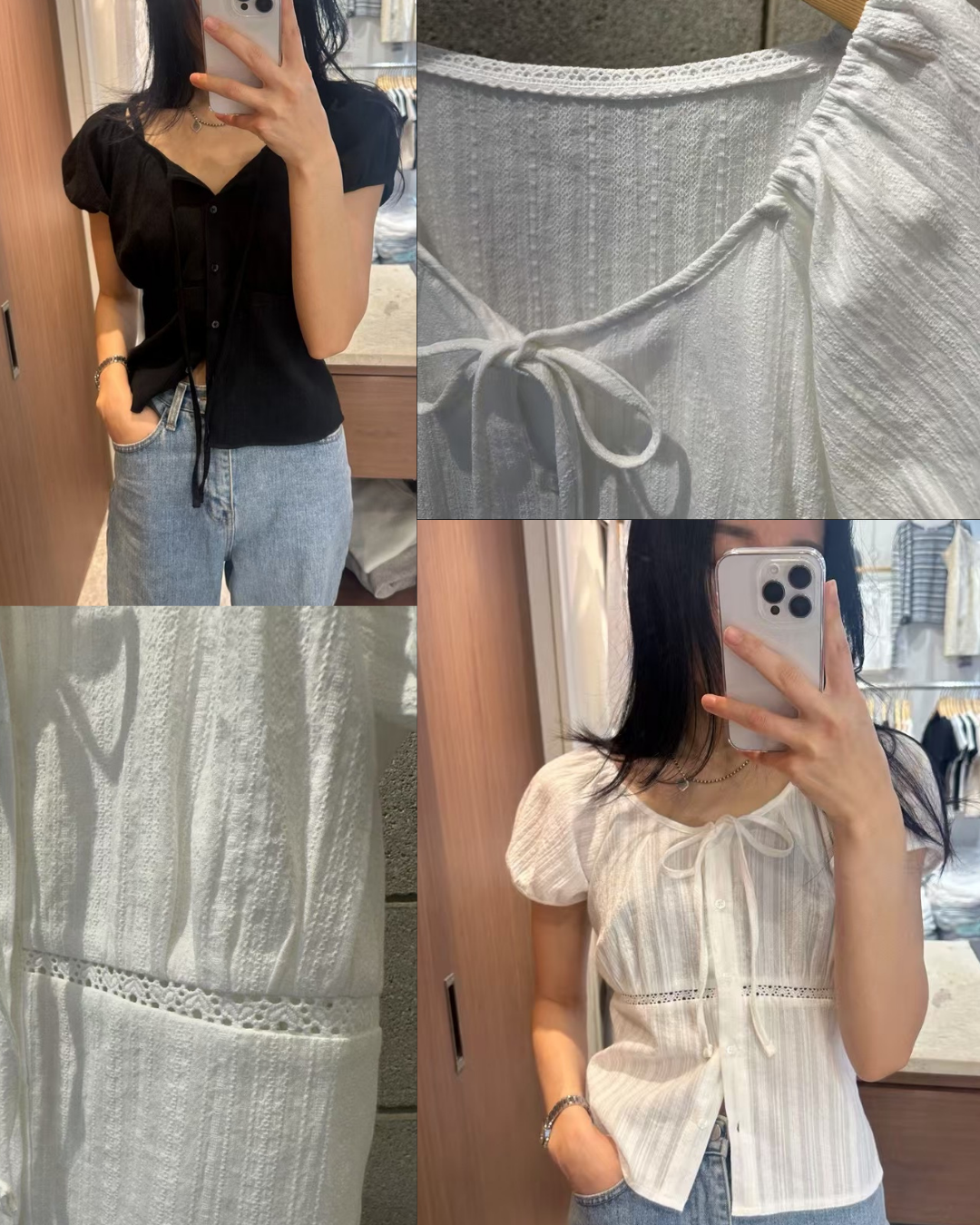 預 購 產 品 丨韓國女裝 -夏季蝴蝶結收腰泡洗袖上衣 Made In Korea（ 預計兩星期後發貨 ）