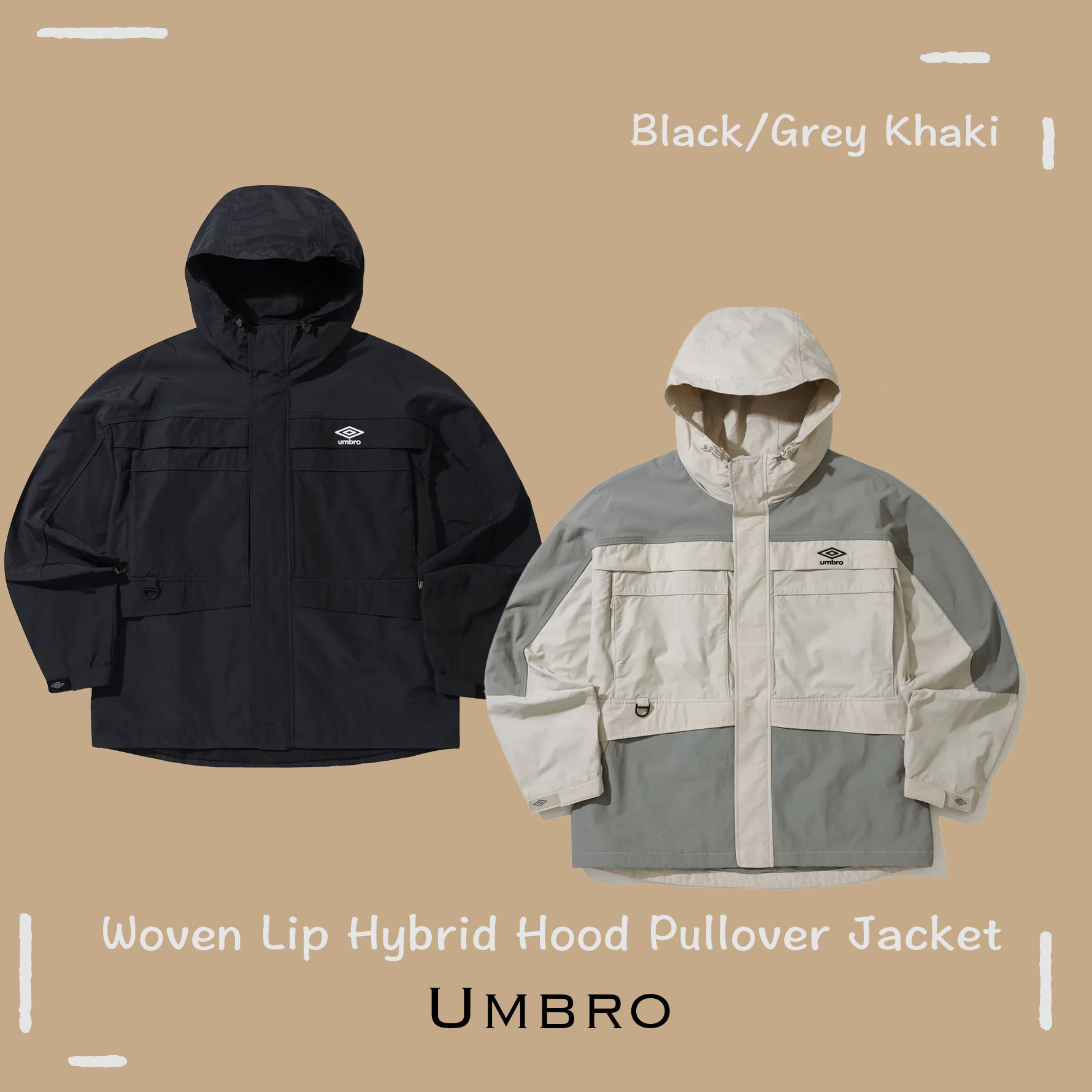 【OWN】Umbro 連帽外套 防風 防水 夏季商品 透氣網布內裡 戶外 露營 工裝 不分男女 黑色 灰棕