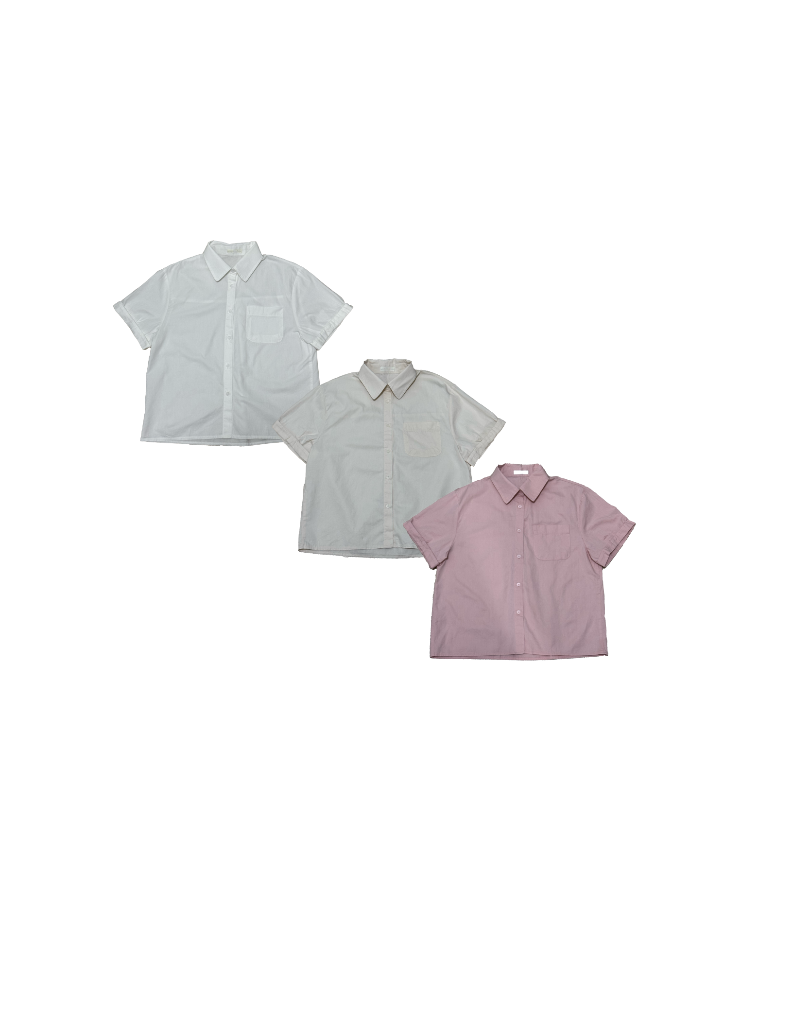 褶袖尖領口袋素色恤衫