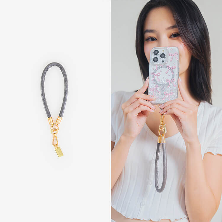 簡約粗款皮革短掛繩 (百搭灰) 手腕繩 短掛繩