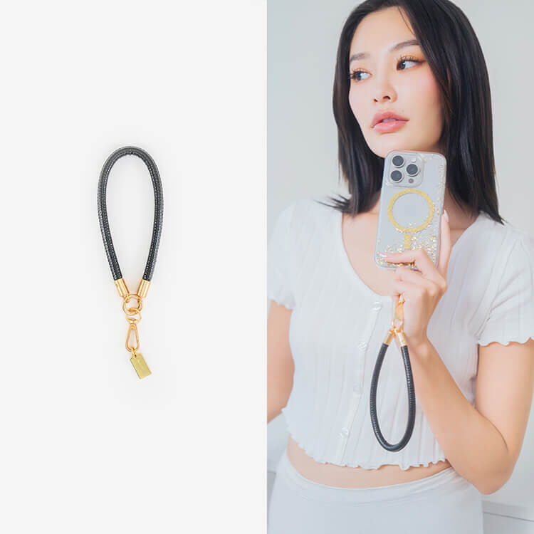 簡約粗款皮革短掛繩 (經典黑) 手腕繩 短掛繩