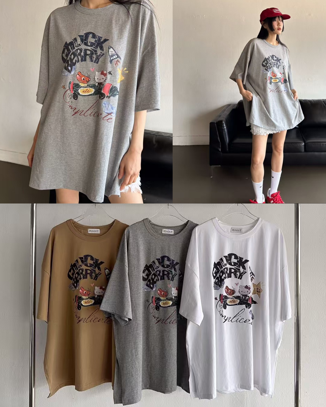 預 購 產 品 丨韓國女裝 -新款復古感卡通印花寛鬆短袖T恤  Made In Korea（ 預計兩星期後發貨 ）