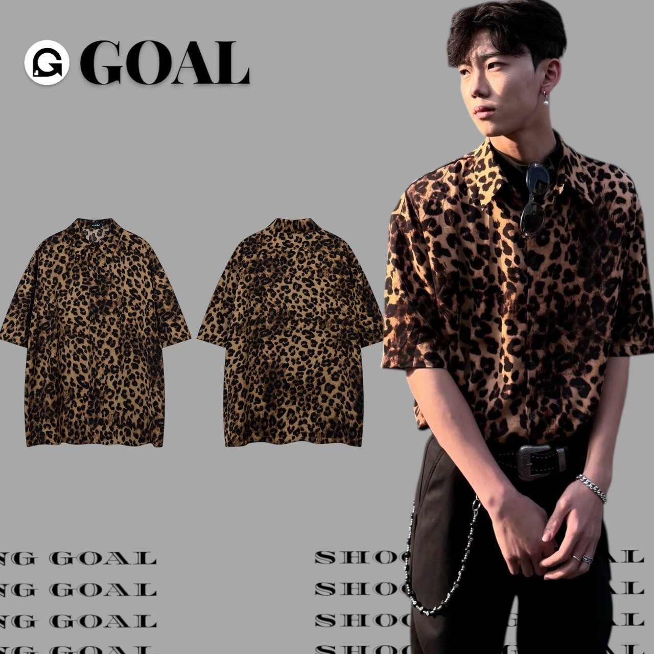 (Goal) 美式復古高級感豹紋襯衫 AW6224