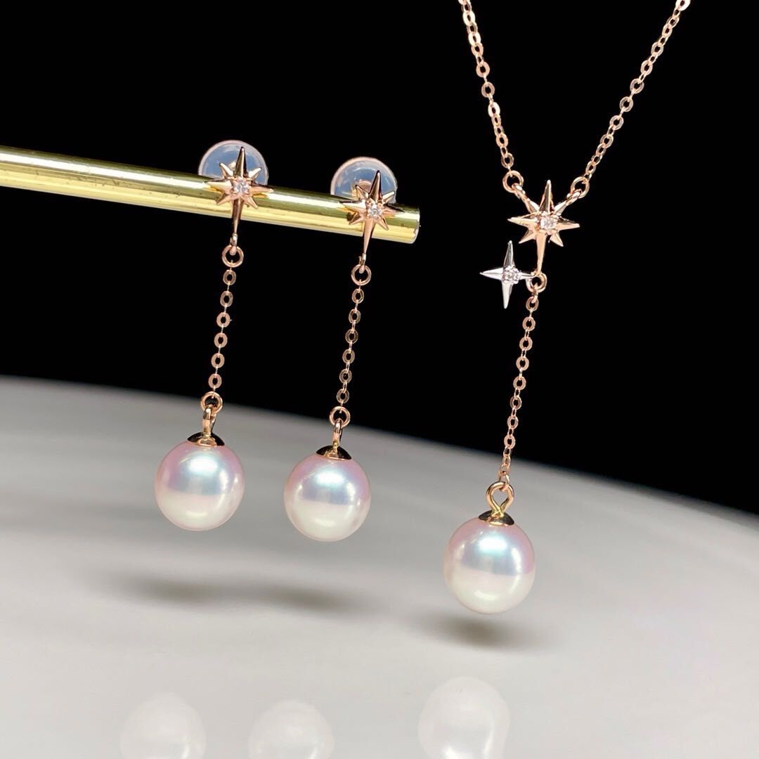 18K玫瑰金天然鑽石珍珠頸鏈