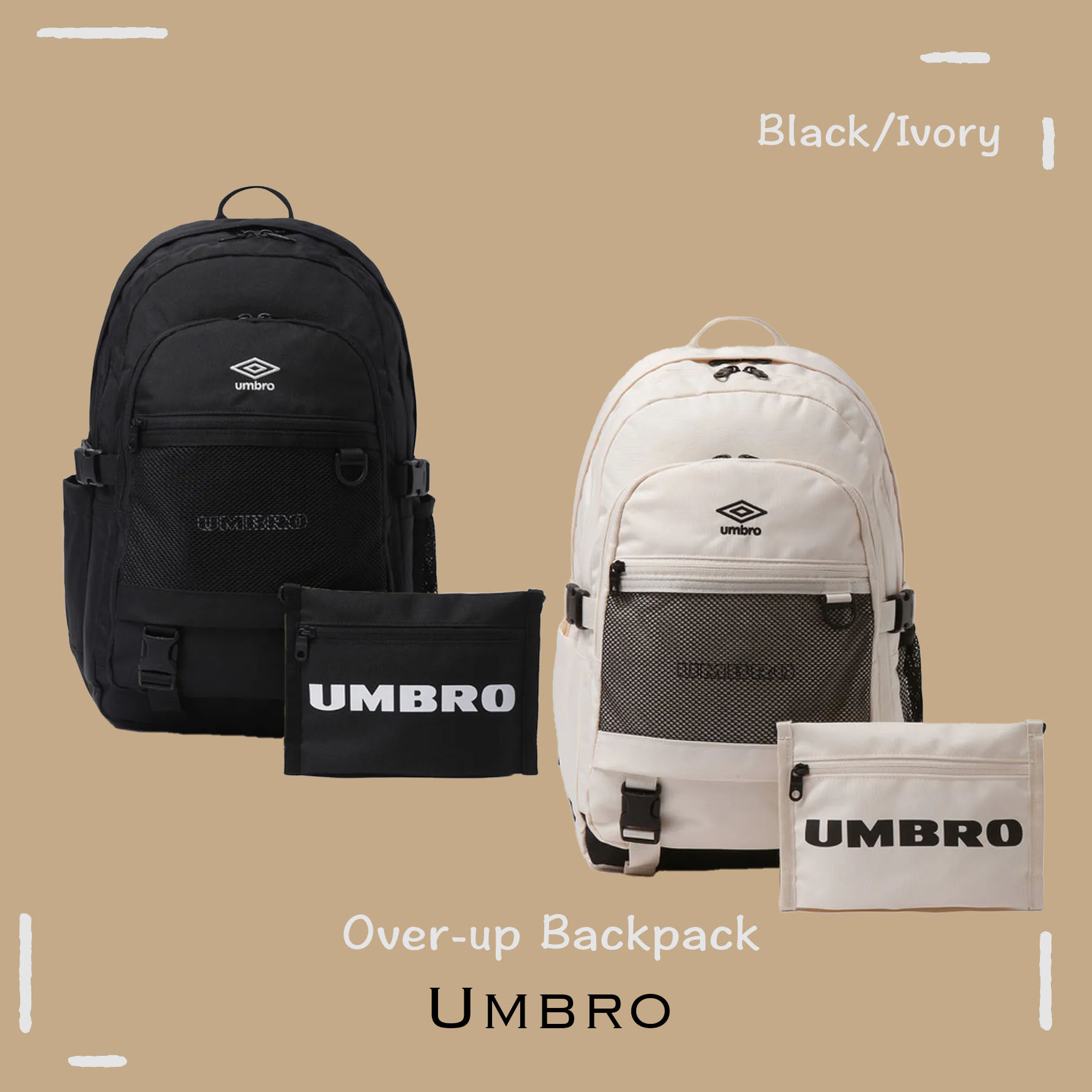 【OWN】Umbro 機能 後背包 防水 抗撕裂 多夾層 收納 書包 戶外 露營 哨子 小包 28L 不分男女 黑色 米色