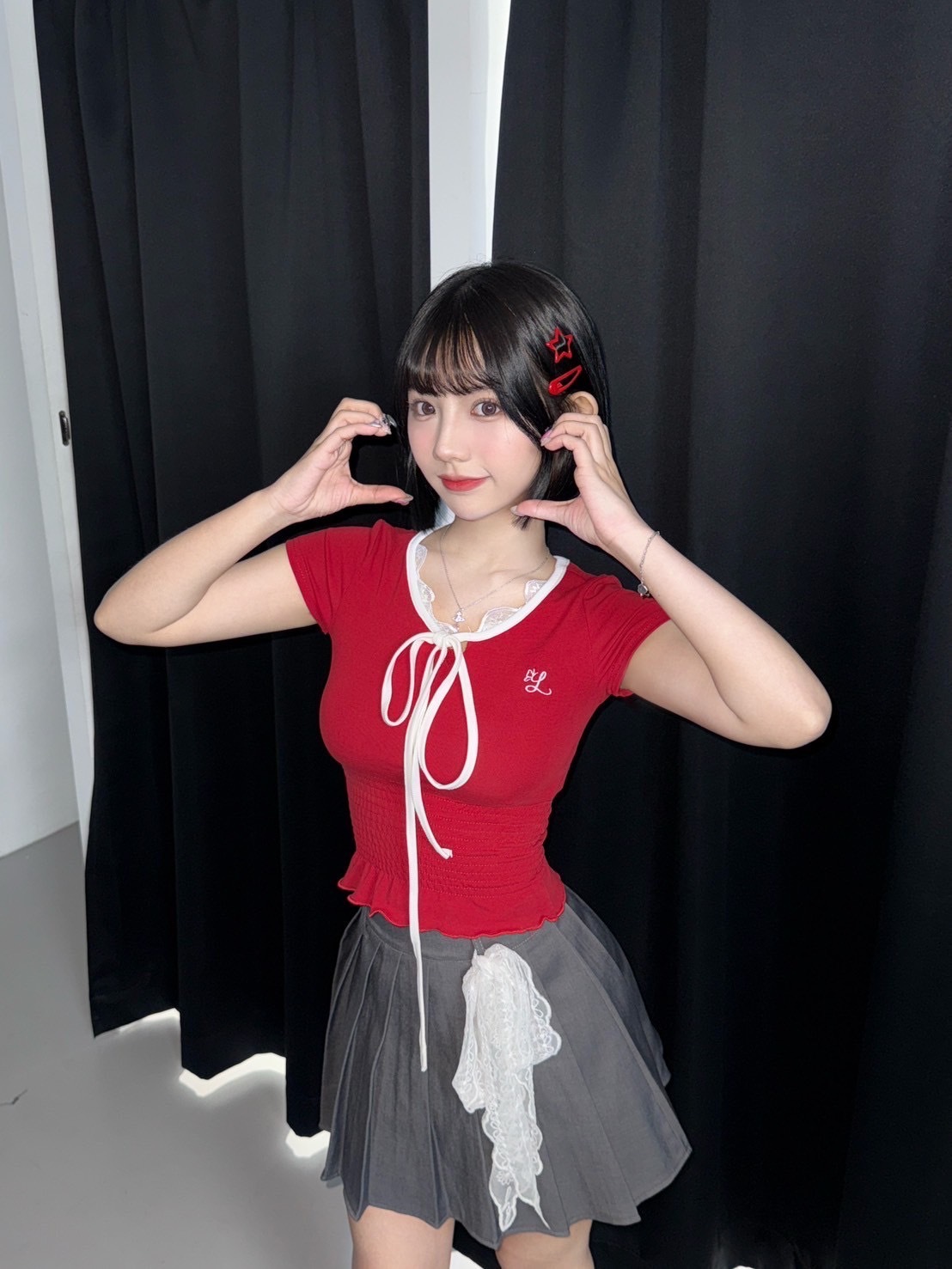 (GOAL) 拼接蕾絲 假兩件上衣 綁帶設計  女生上衣 TX253