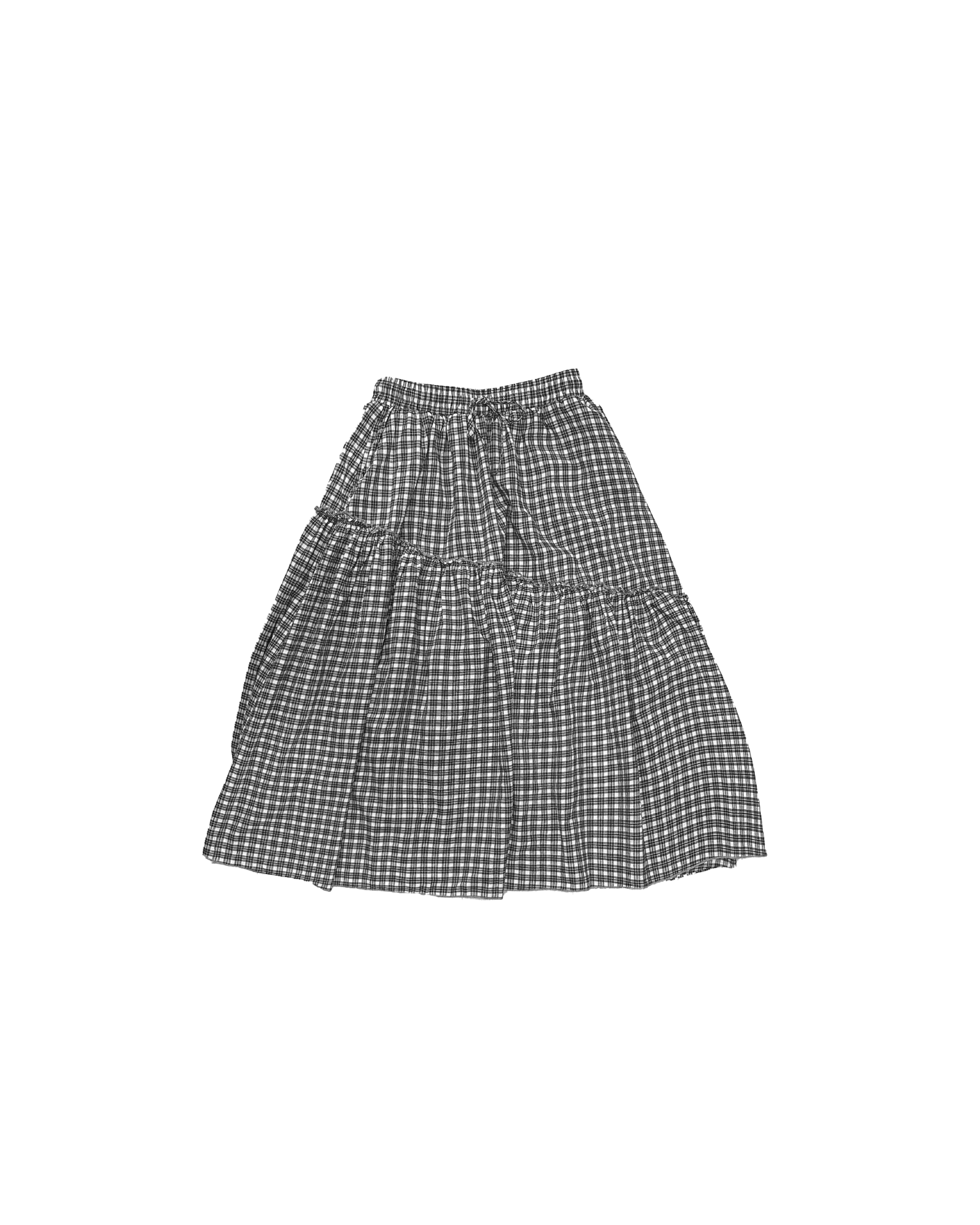 斜邊格紋綁繩橡筋半裙