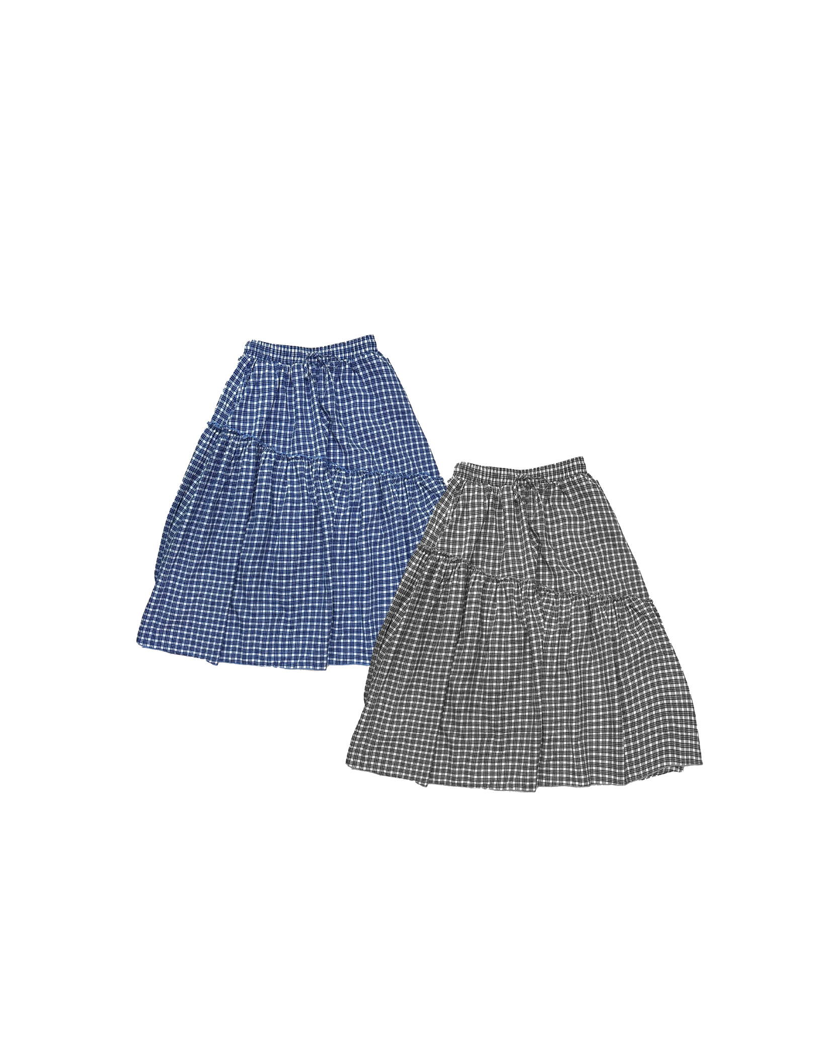 斜邊格紋綁繩橡筋半裙