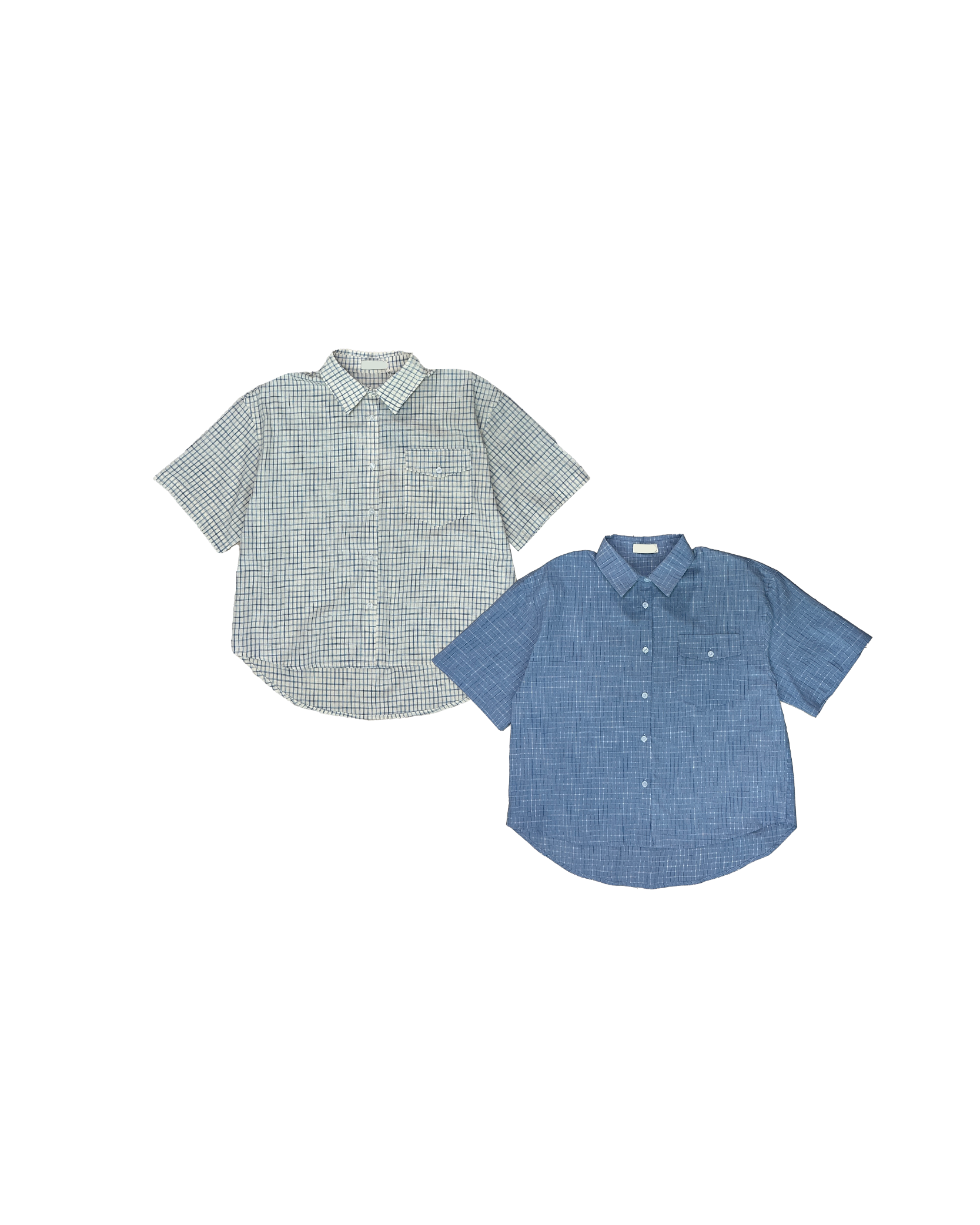 尖領口袋格紋薄短袖恤衫