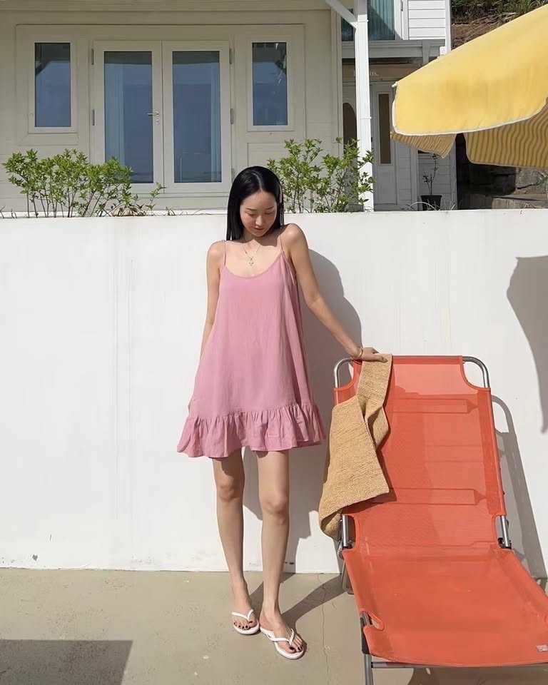 2512 正韓棉麻荷葉傘擺細肩洋