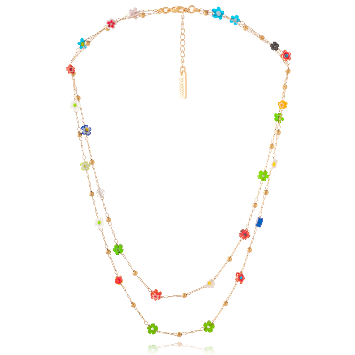 1AB0531-099 ANGELO BARRETA Double Glass Flowers Necklace Gold #N21541 (A-EU-E)