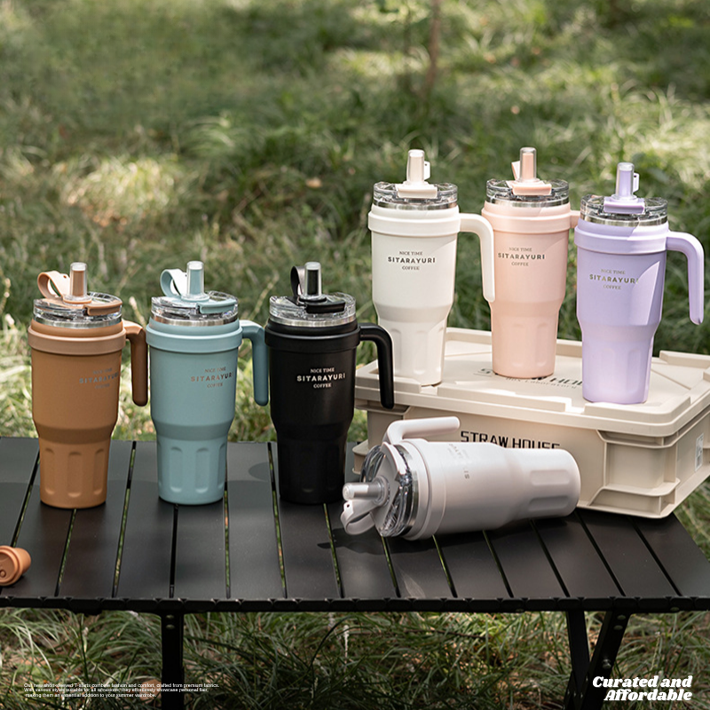 大容量1100ml 304不鏽鋼吸管手柄保溫保冰杯環保杯