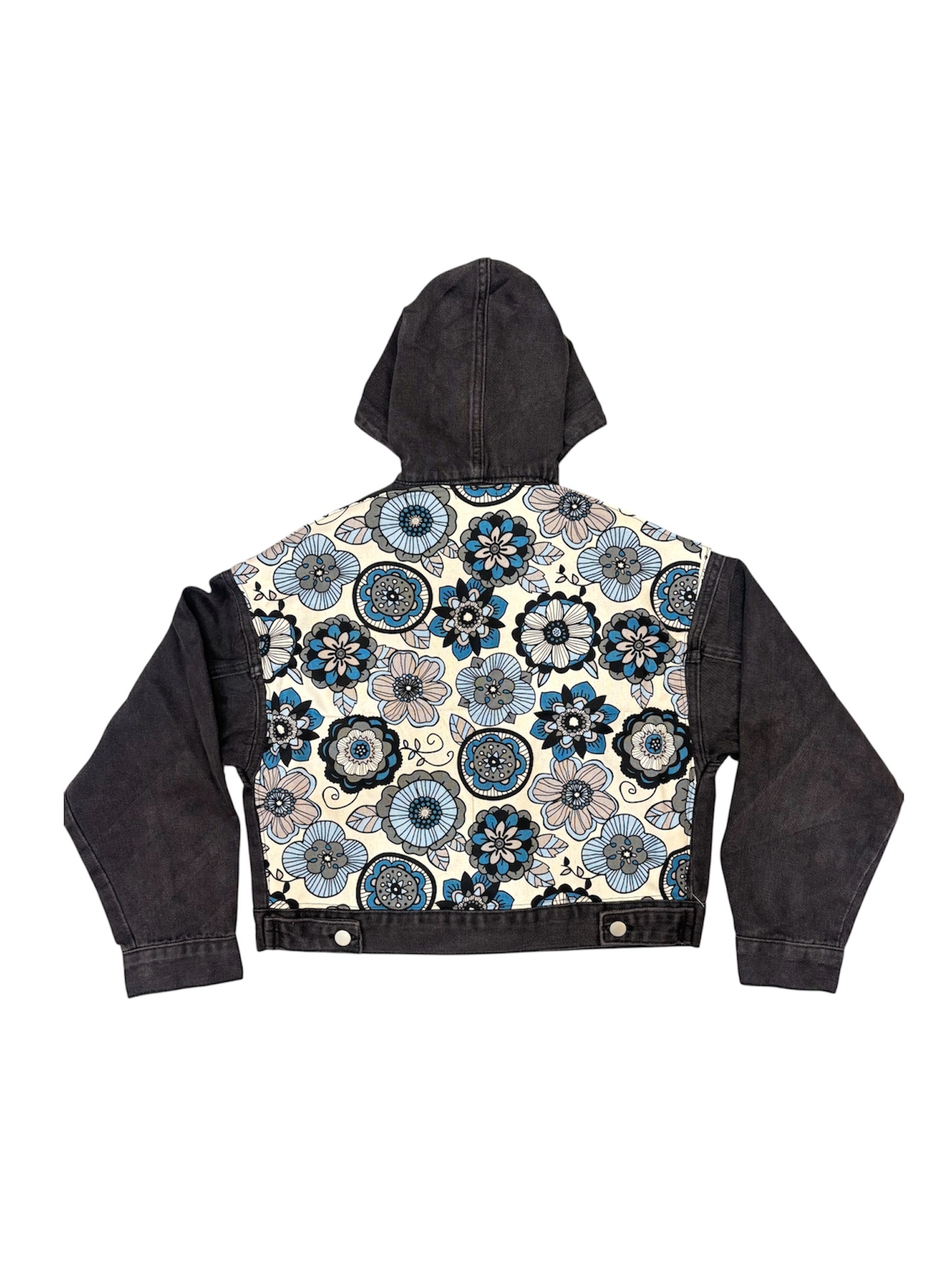 Annstudio / 圖騰布連帽短外套（黑色、藍花圖騰）