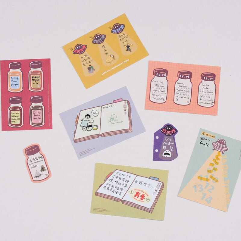 趣味機能 A7便條紙 飛碟、瓶子、筆記本（32入）手帳擴充單張｜1/1工作室