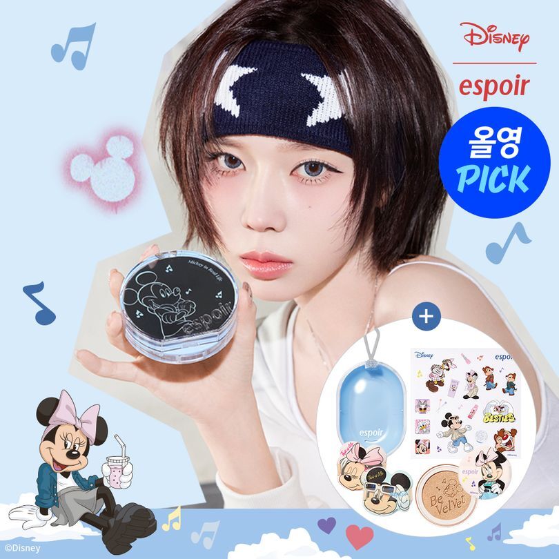 《Olive young連線》[DISNEY EDITION] espoir Be Velvet Cover Cushion Set (+Refill, 3 Puffs, Puff Case)
