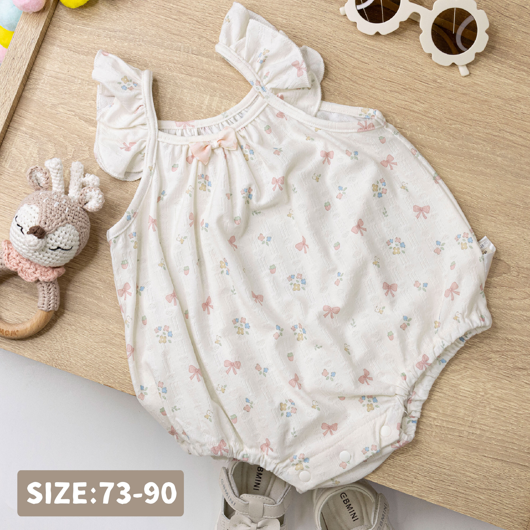 【JG0516】花花蝴蝶結荷葉袖設計包屁衣