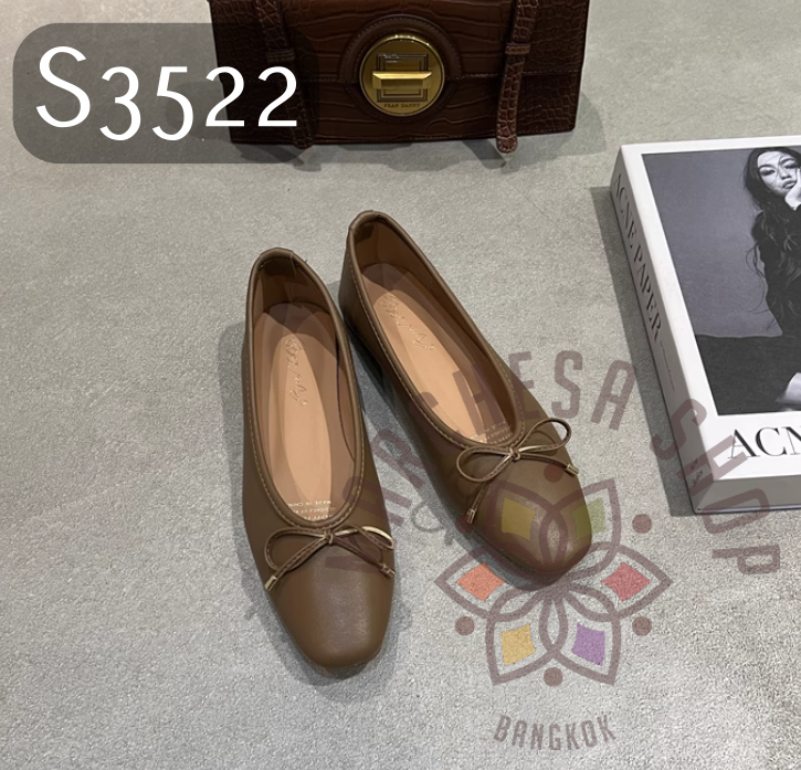 S3522 - 羊皮蝴蝶結圓頭平底鞋