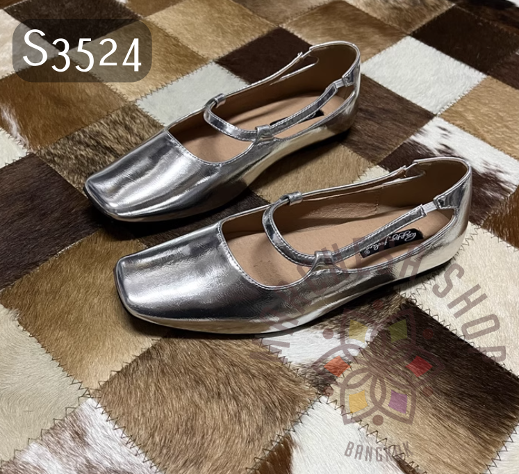 S3524 - 羊皮特色中空帶方頭平底鞋