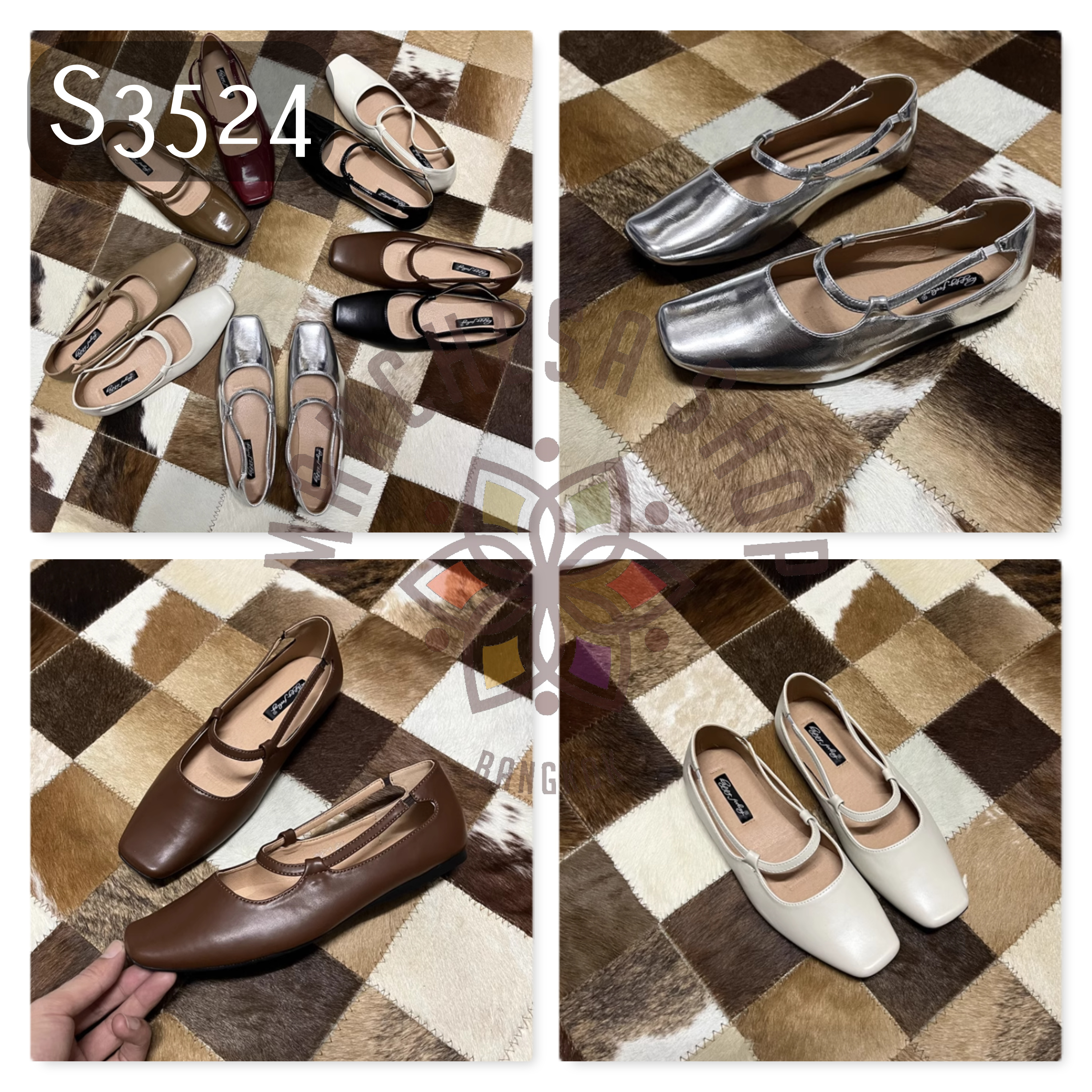 S3524 - 羊皮特色中空帶方頭平底鞋