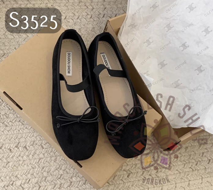 S3525 - 羊猄皮蝴蝶結彈力帶圓頭平底鞋