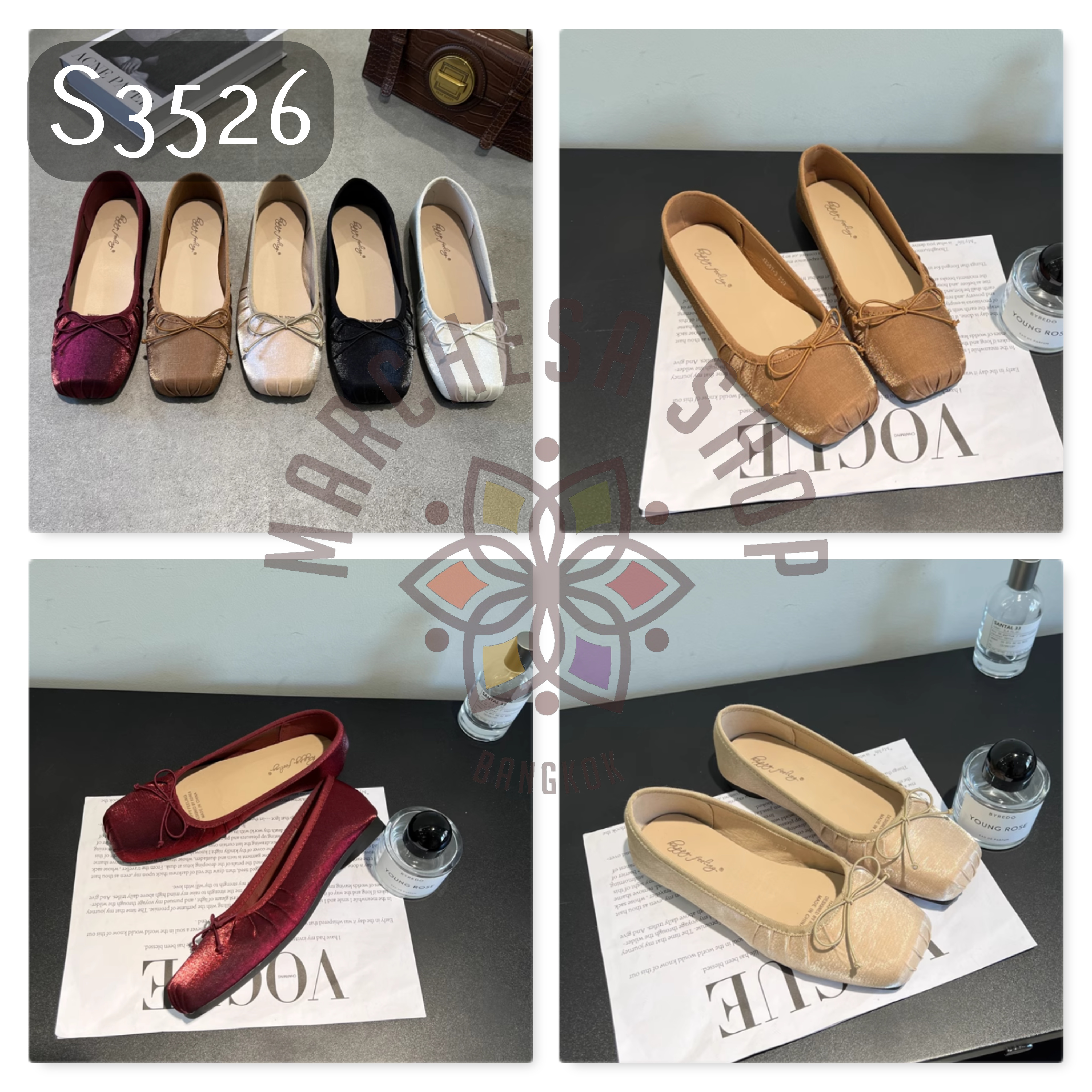 S3526 - 羊皮羊皮絲絨皺摺方頭平底鞋