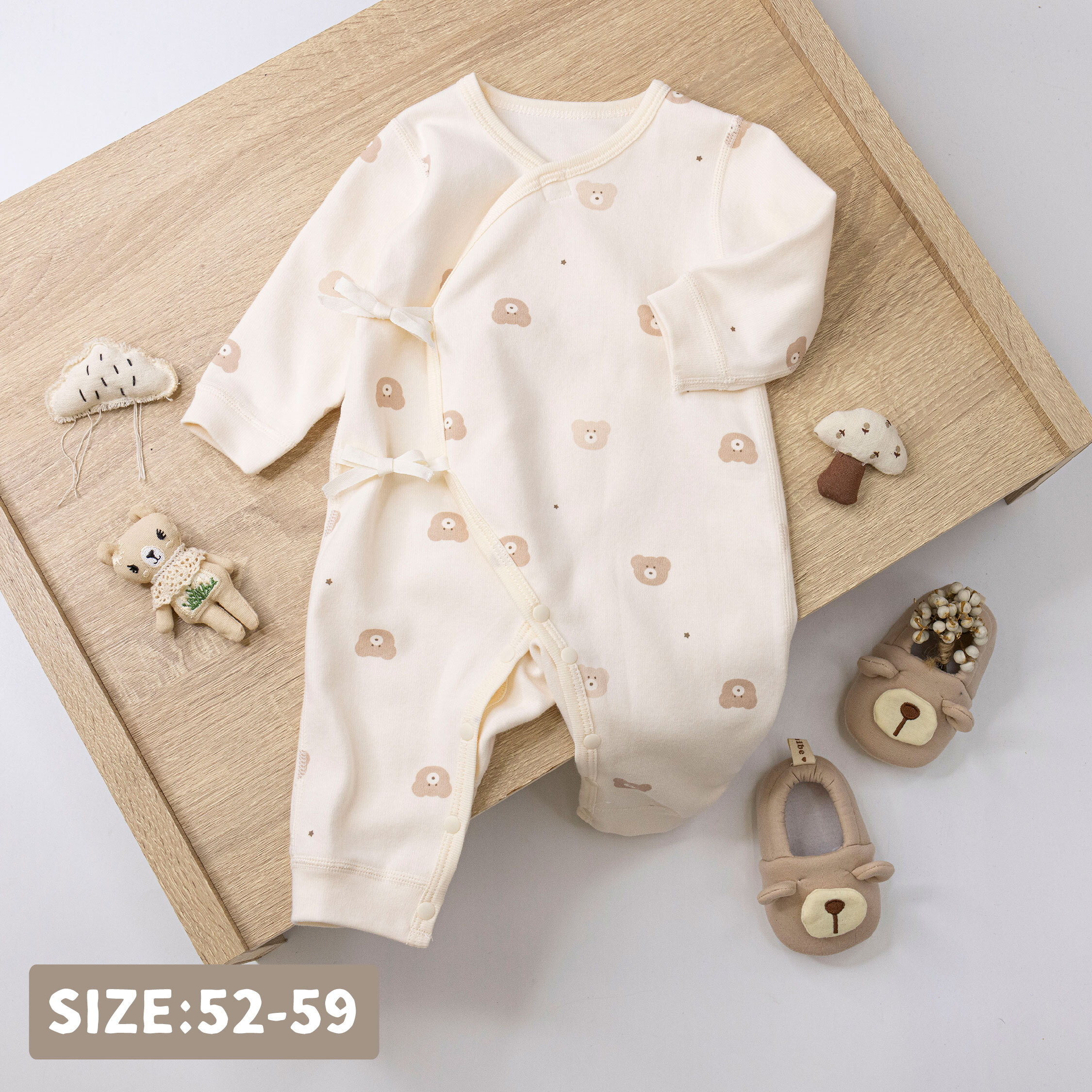 純淨系列【T3072】可愛星星熊熊棉柔長袖連身衣