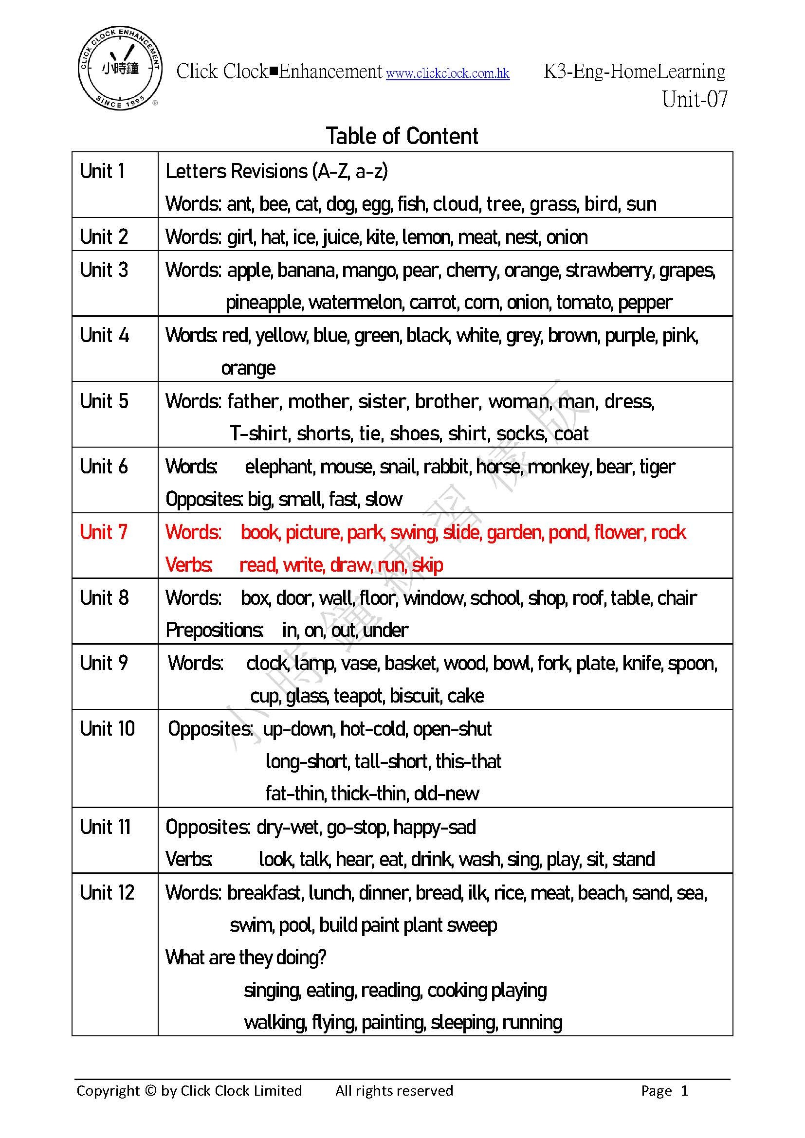 (K3E)  自家教室 英文 K3 第七單元