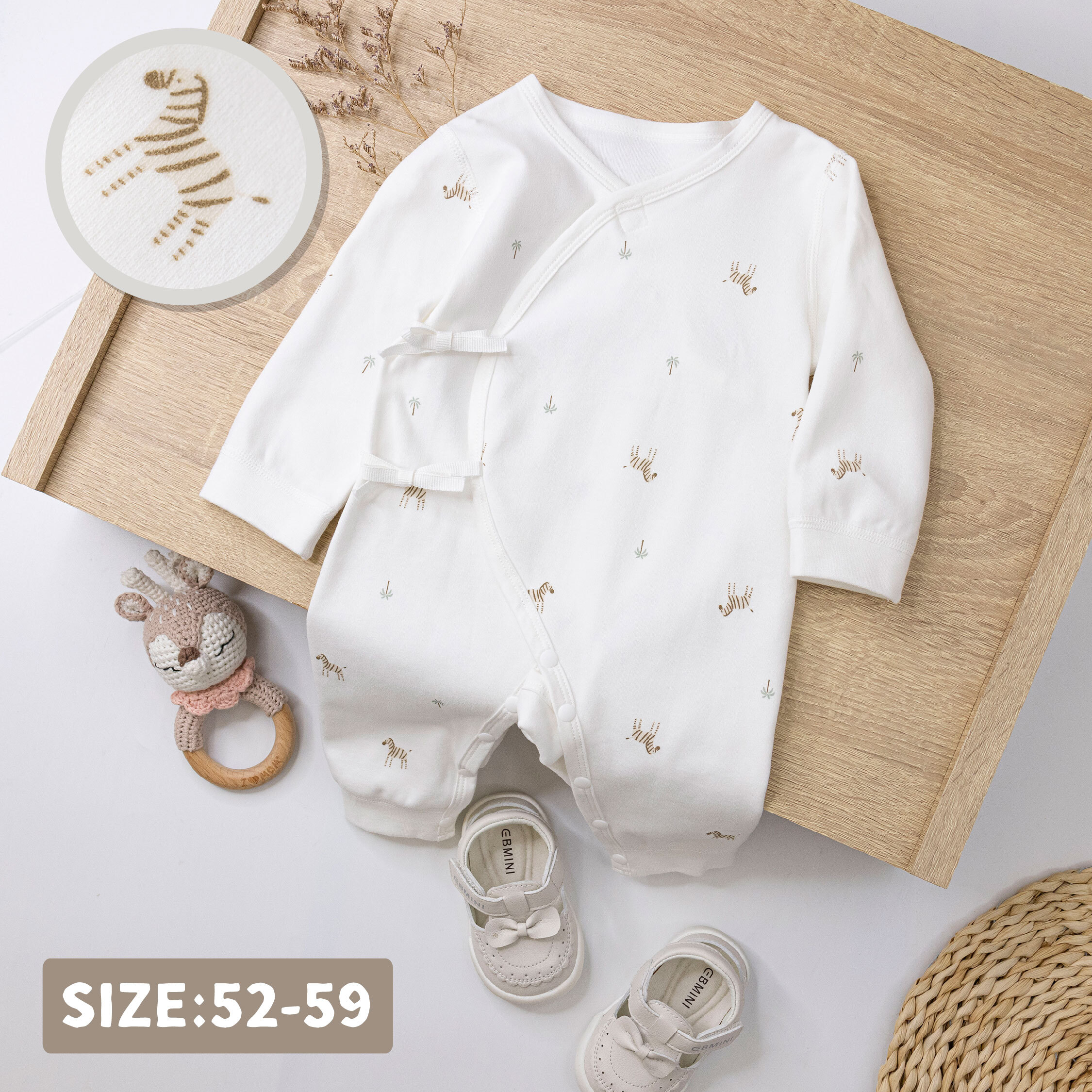 純淨系列【T3059】滿版綠洲斑馬親膚長袖連身衣