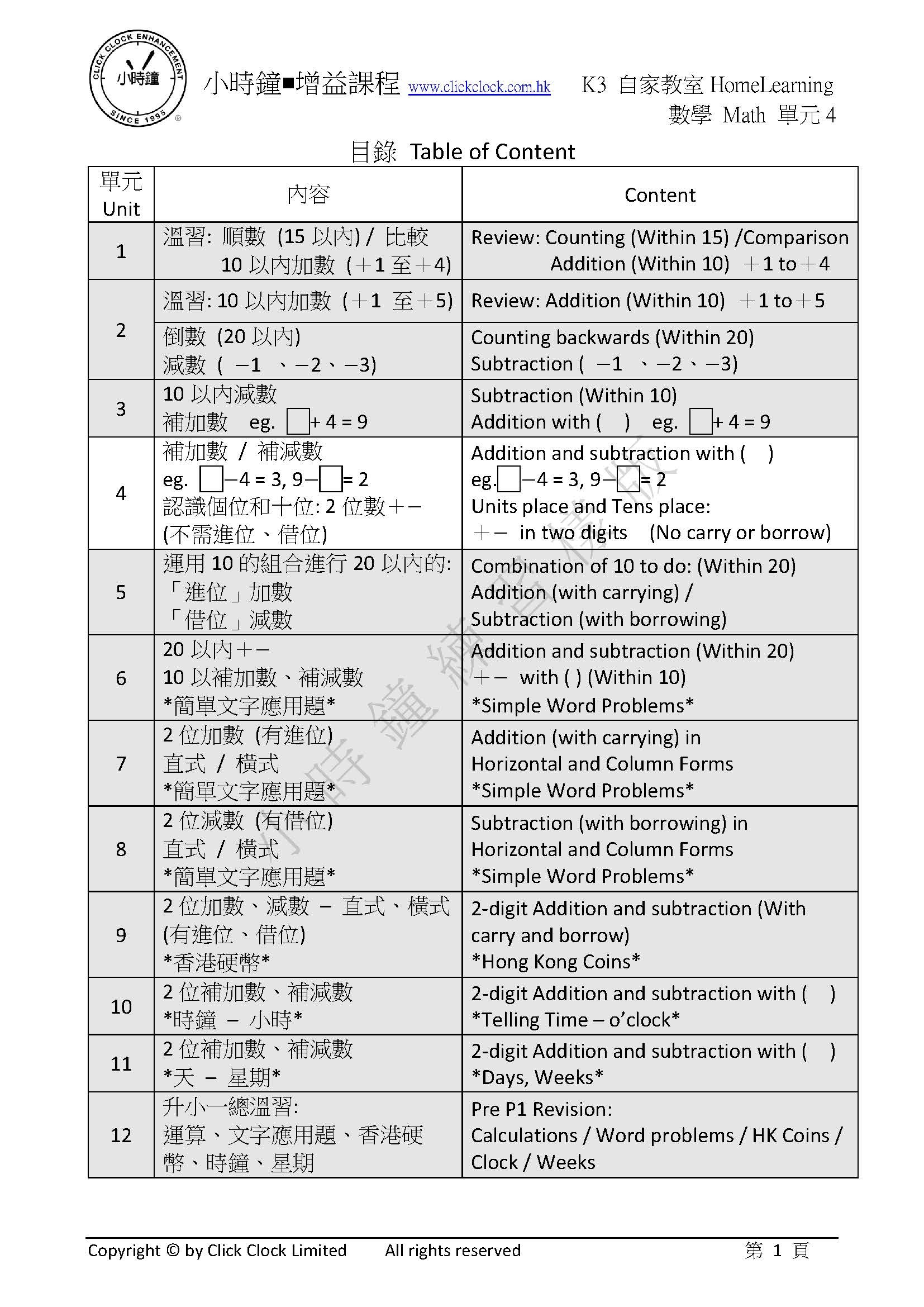 (K3M)  自家教室 數學 K3 第四單元