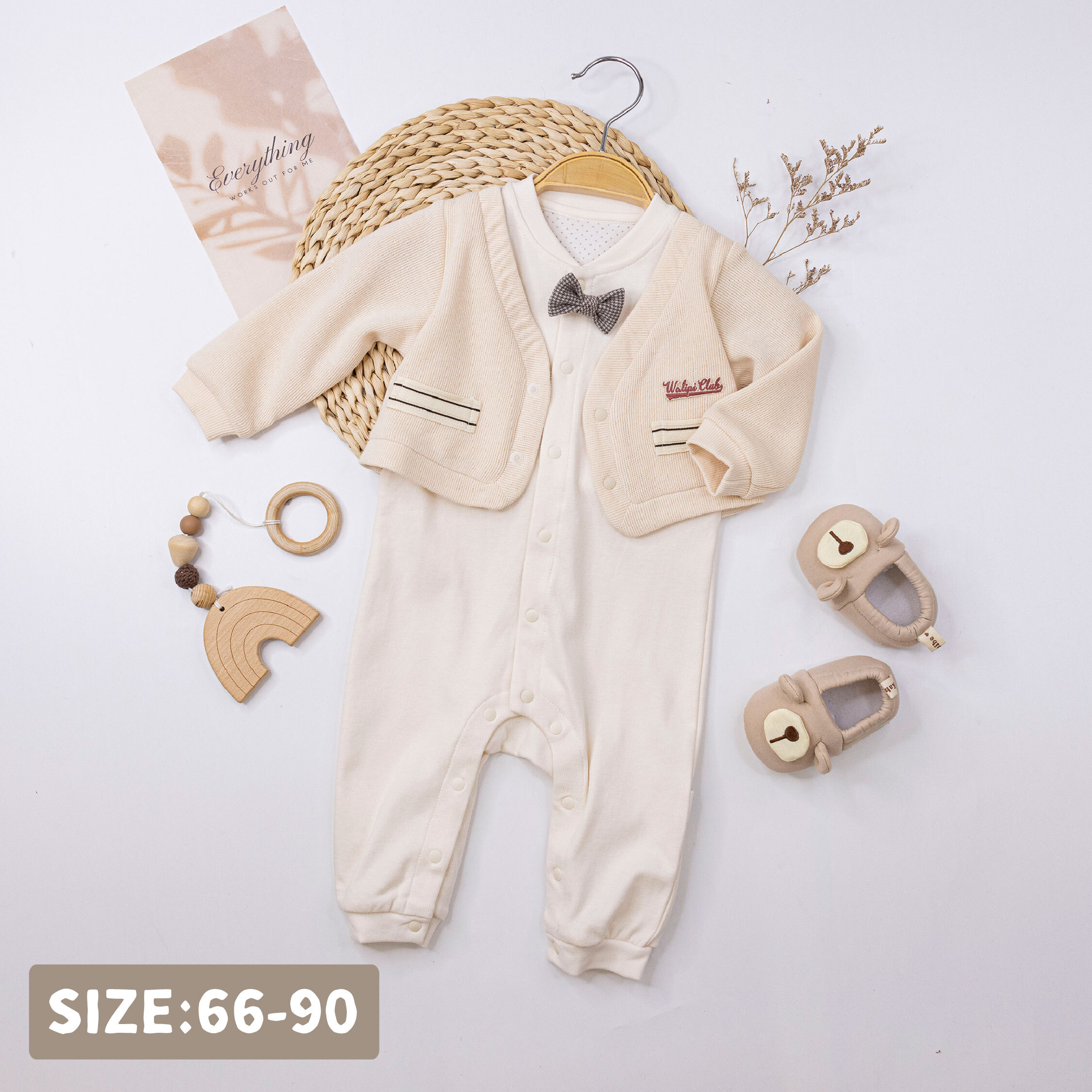 純淨系列【T3077】紳士領結假兩件長袖連身衣