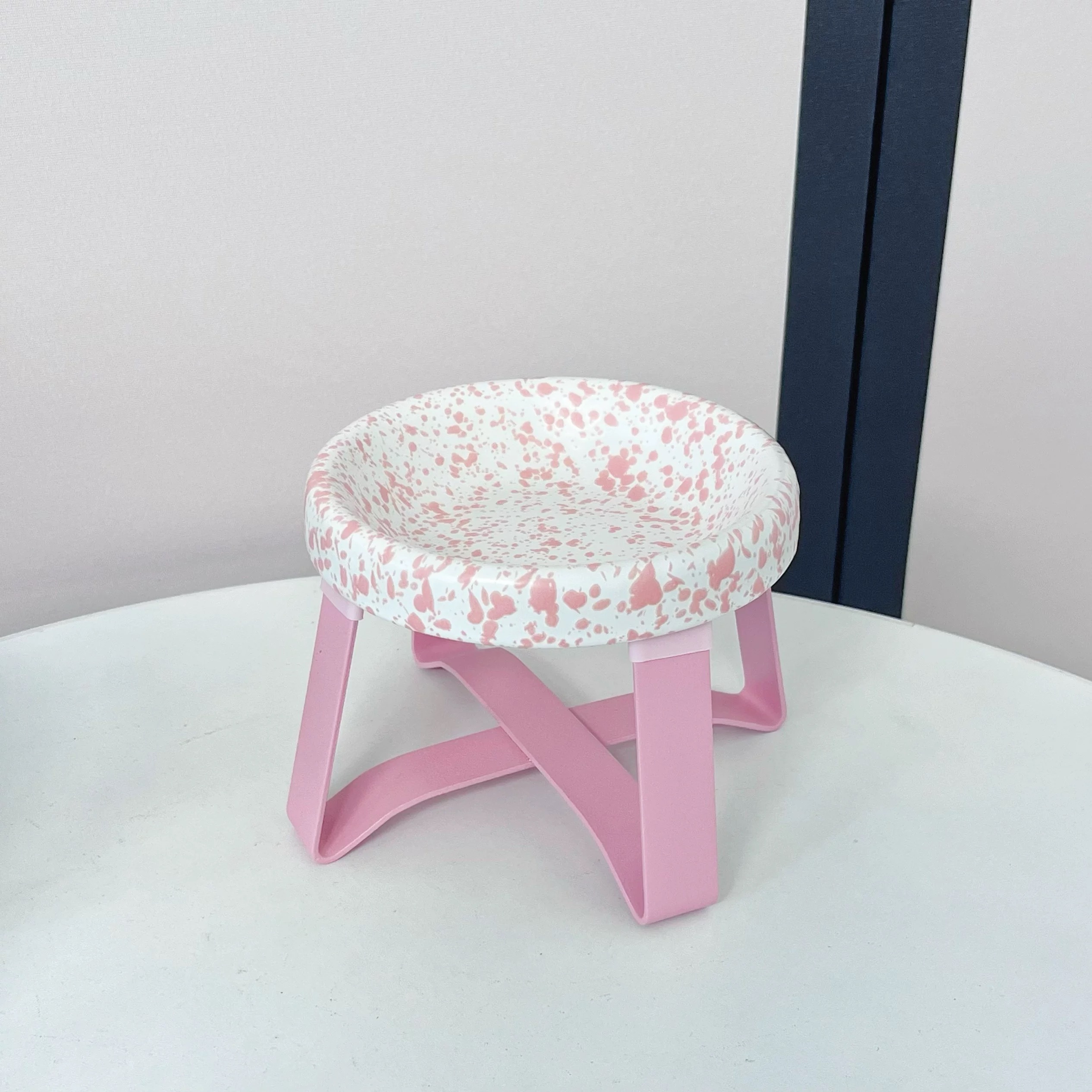 宠物陶瓷碗 泼墨碗+铁架