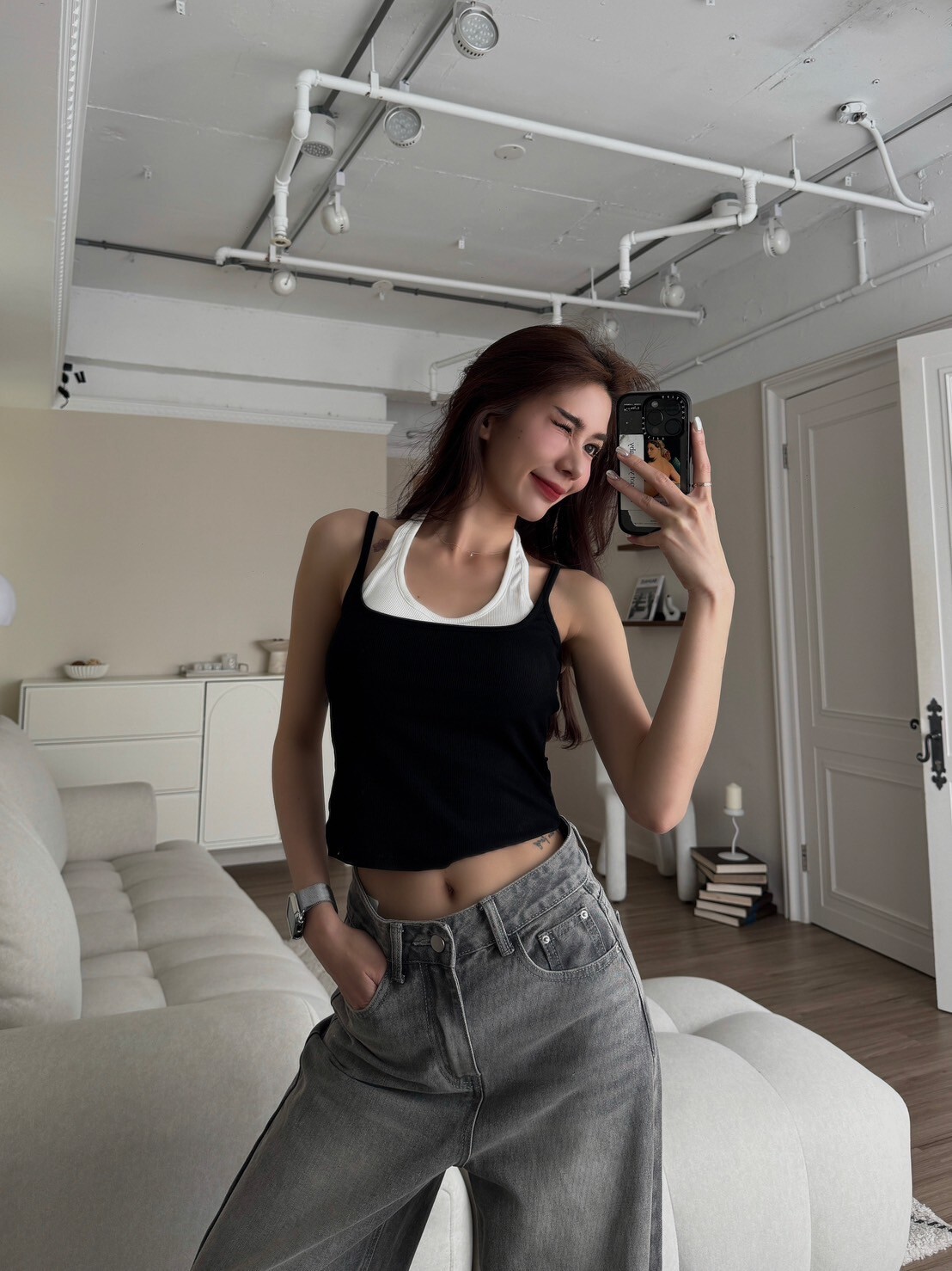 繞脖細肩假兩件BRATOP