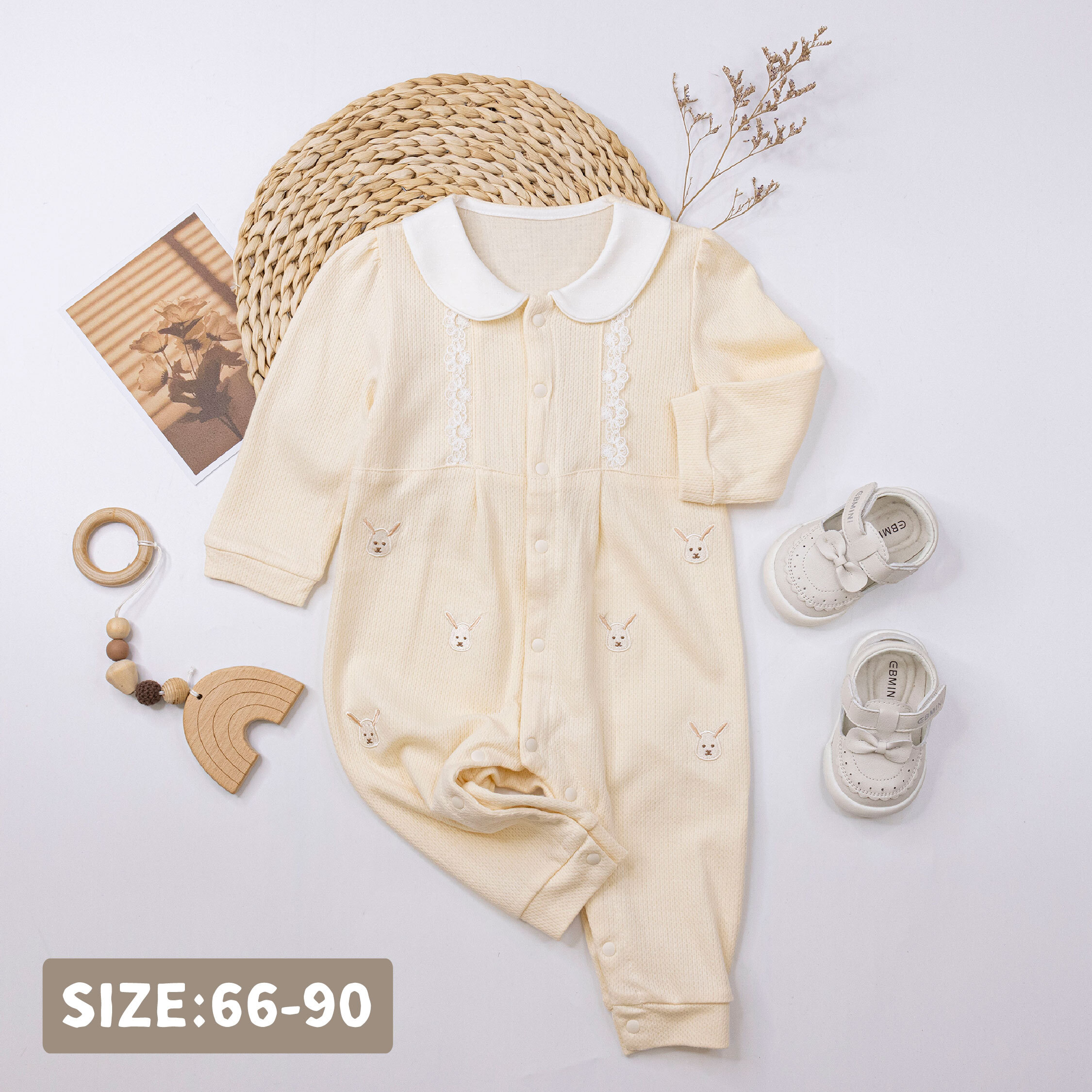 純淨系列【T3071】花邊兔兔棉柔長袖連身衣