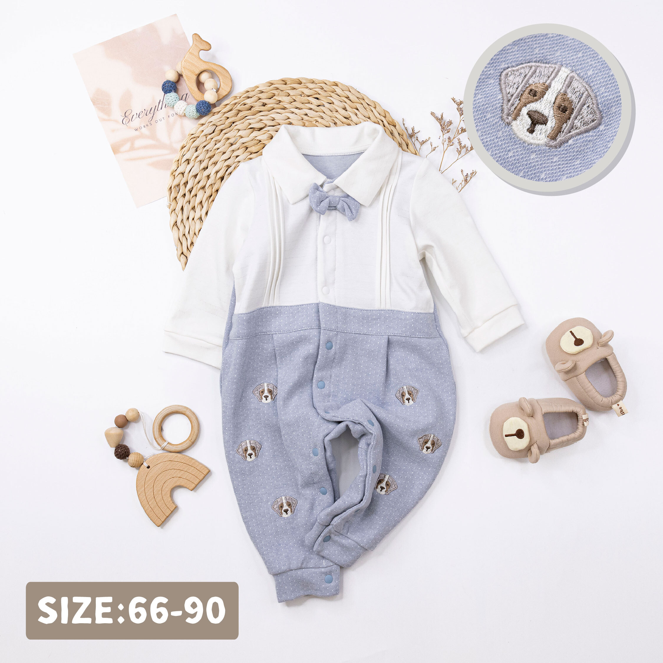 純淨系列【T3068】帥氣紳士狗狗棉柔長袖連身衣