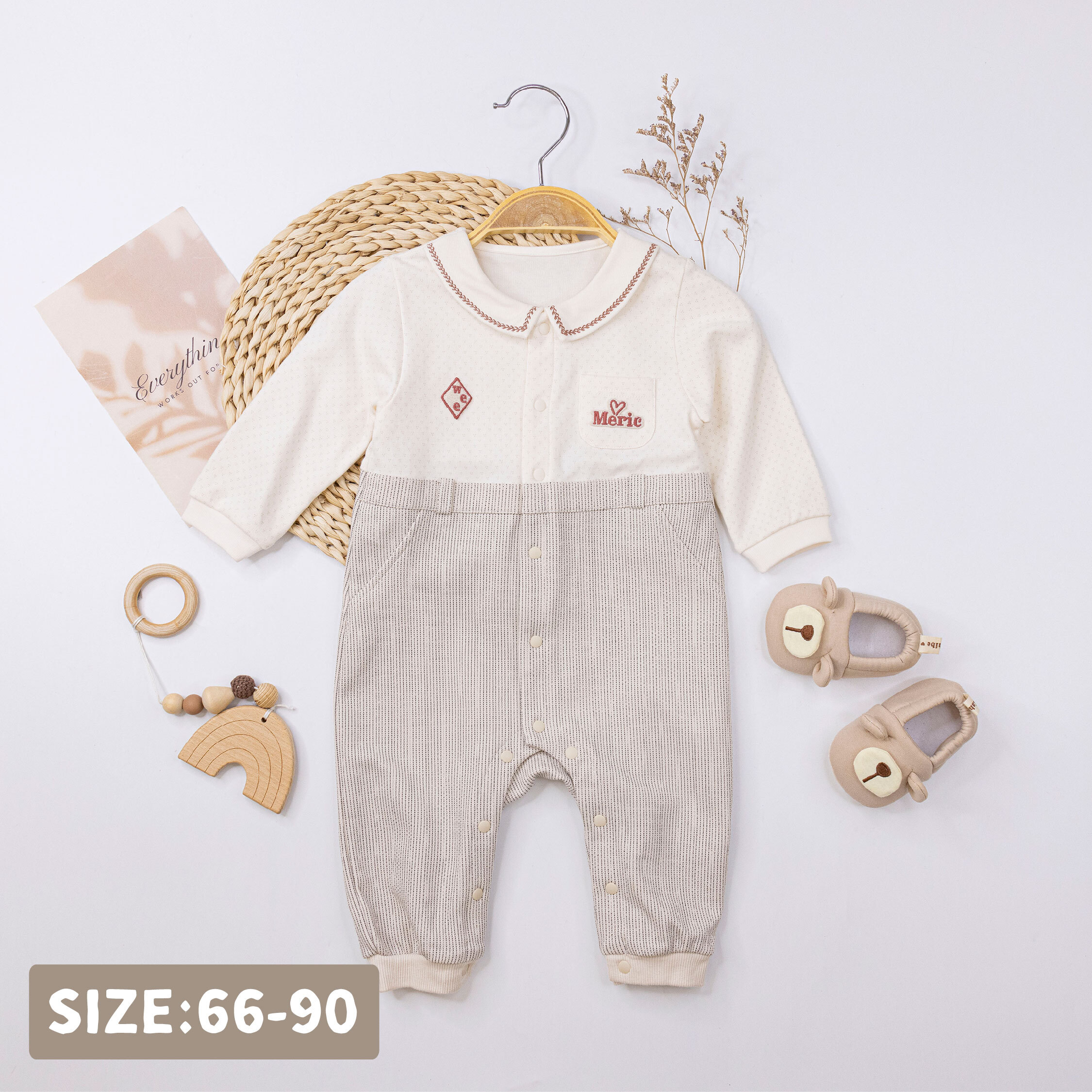 純淨系列【T3078】造型愛心英字刺繡長袖連身衣