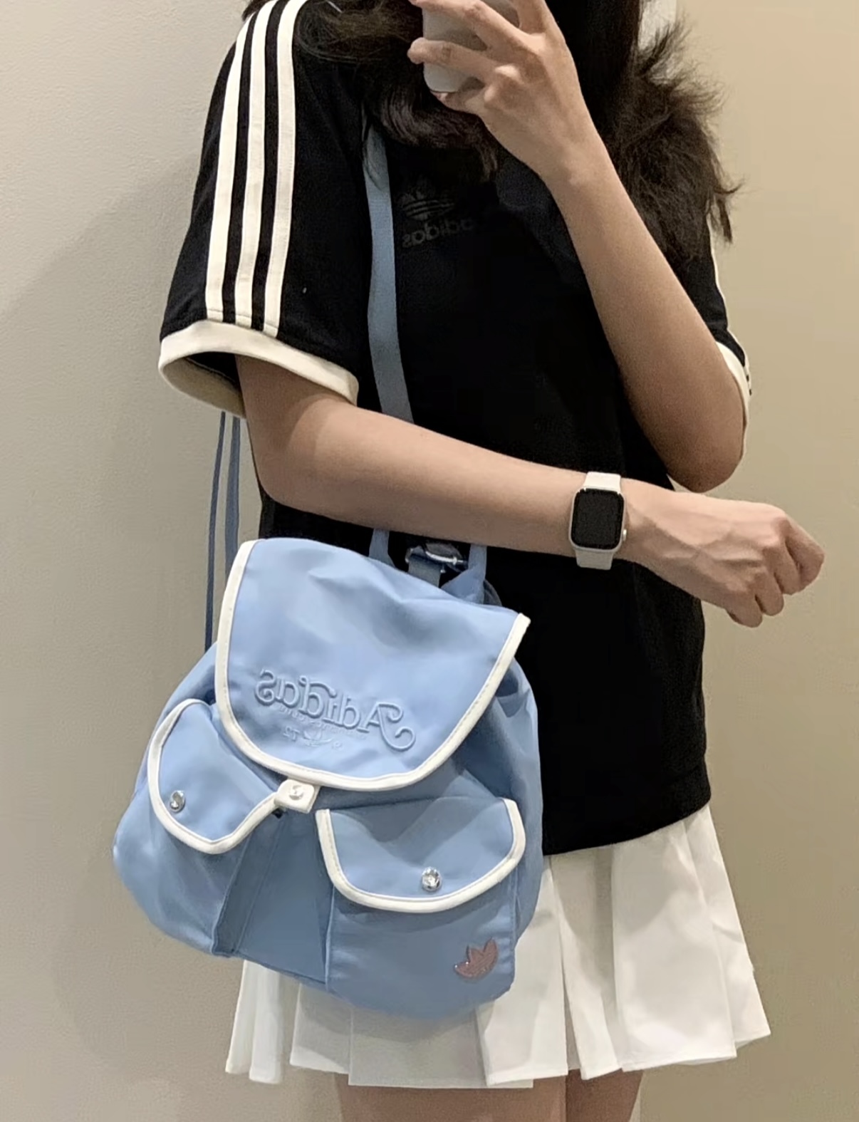 Adidas Originals 多口袋束口雙肩包 後背包 寶寶藍 水藍色 刺繡 JL7654/預購