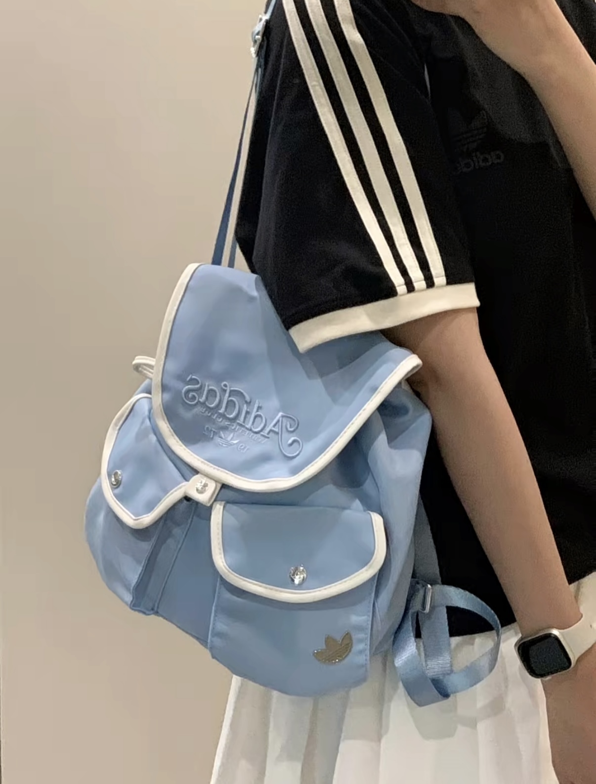 Adidas Originals 多口袋束口雙肩包 後背包 寶寶藍 水藍色 刺繡 JL7654/預購