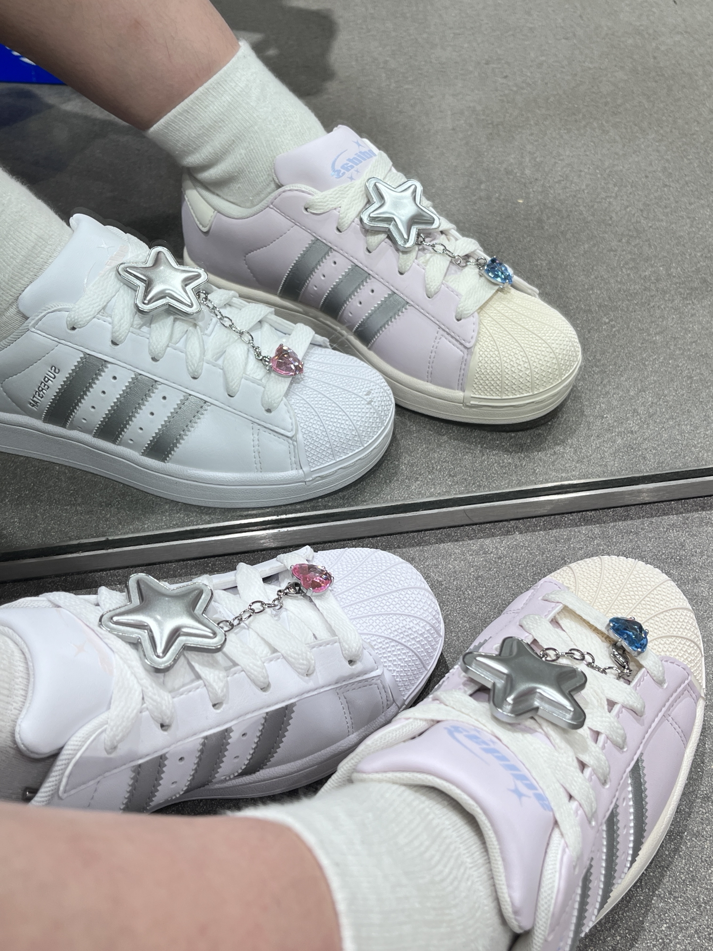 Adidas Originals Superstar 2.0 粉紫色 白色 銀色 Y2K 水鑽吊飾 貝殼頭 女款 JQ8766 JQ8777/預購