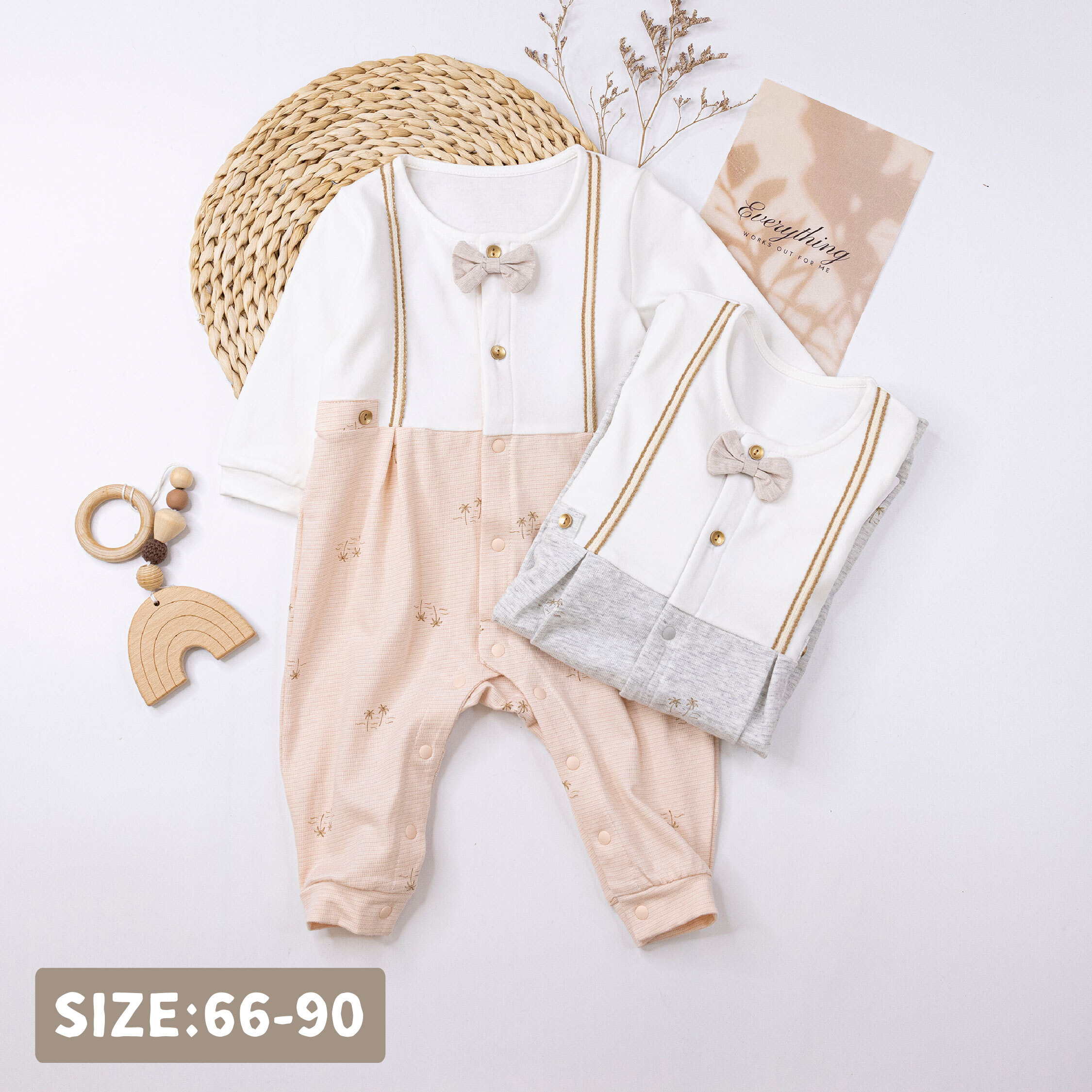 純淨系列【T3067】海灘椰子樹棉柔長袖連身衣＊二色