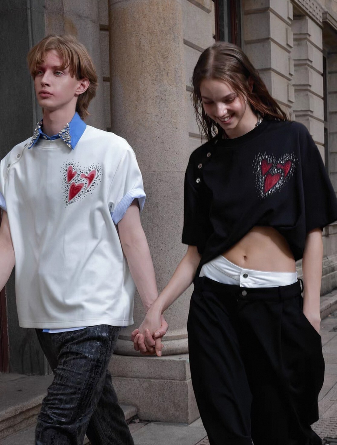 ARGUE 心跳 不規則 領口 繡花燙鑽 上衣 #短袖