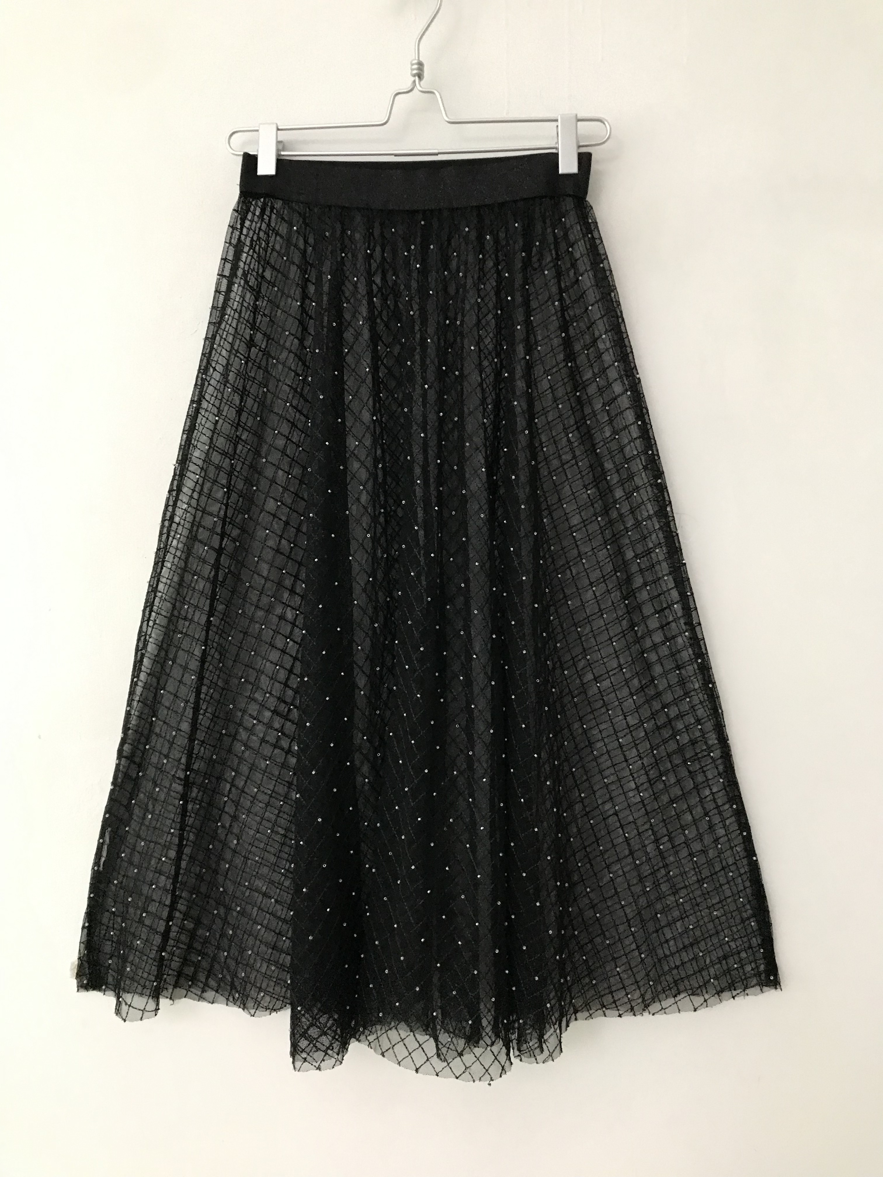 黑色雪紡格仔珠珠裙