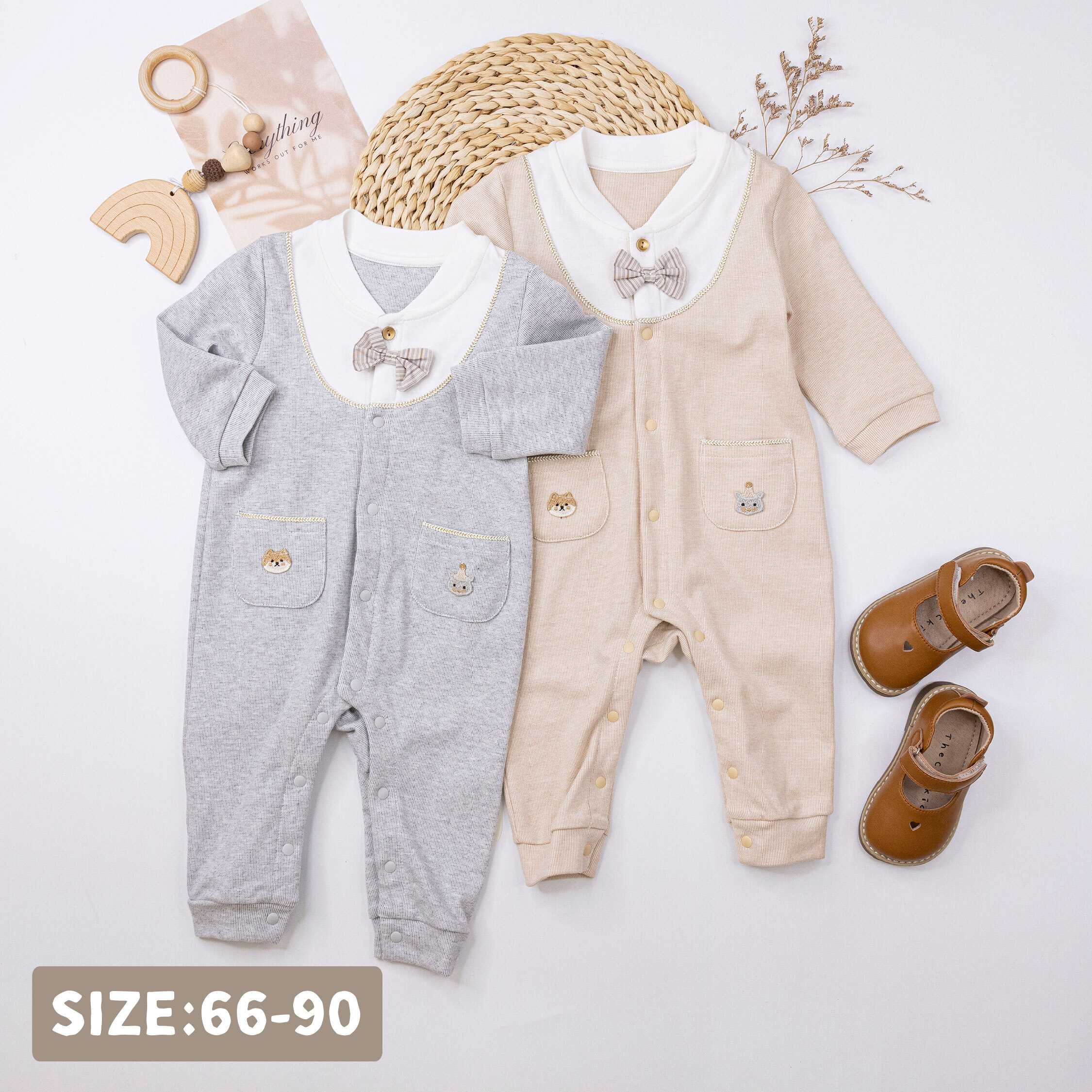 純淨系列【T3066】可愛動物刺繡長袖連身衣＊二色