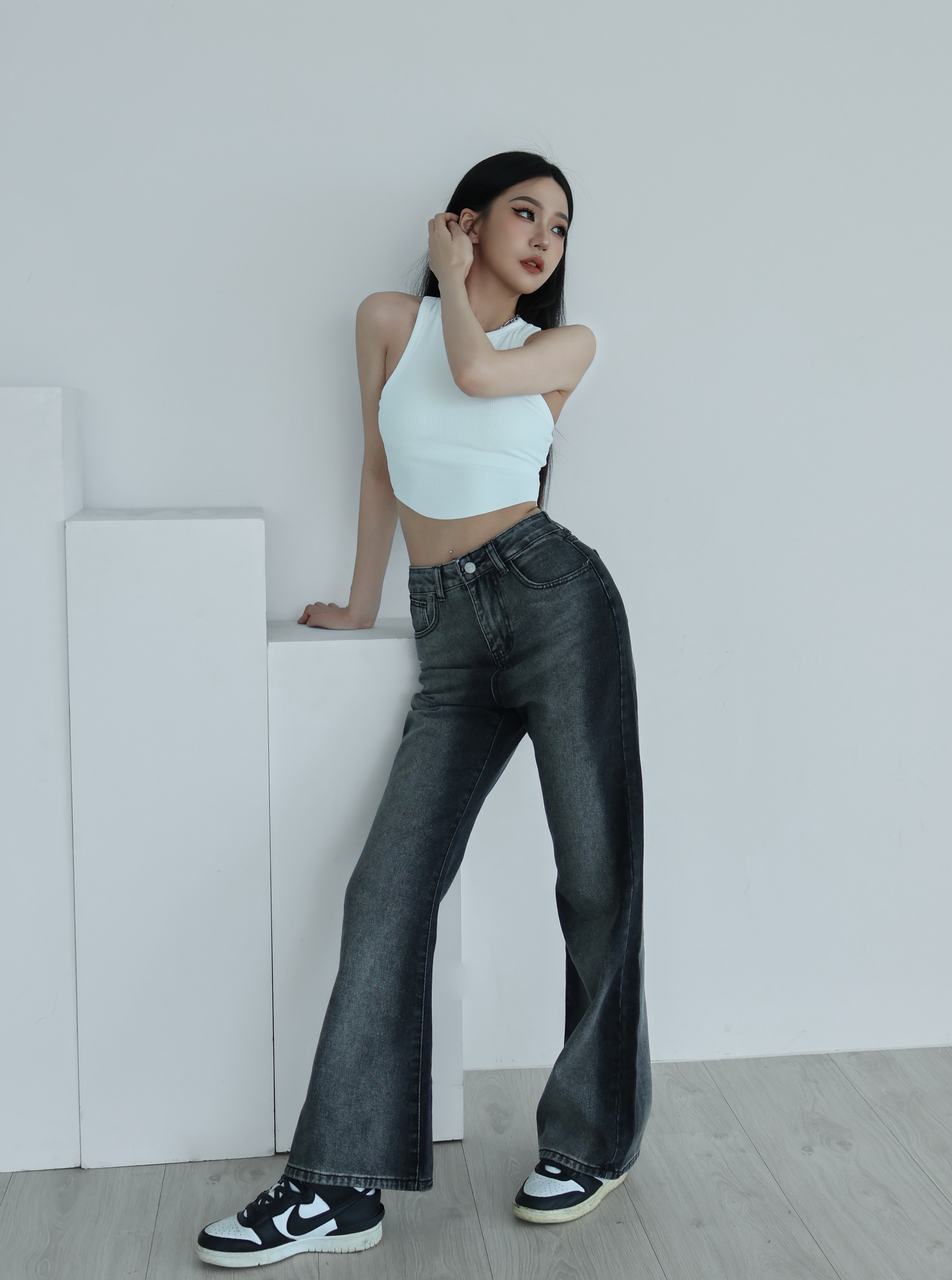 水洗視覺系直喇褲