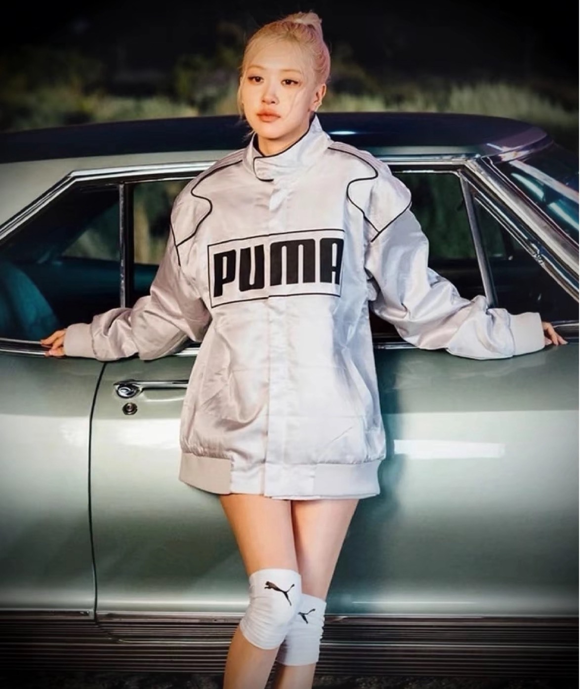 PUMA 防風保暖灰色立領棉服 鋪棉外套 ROSE同款