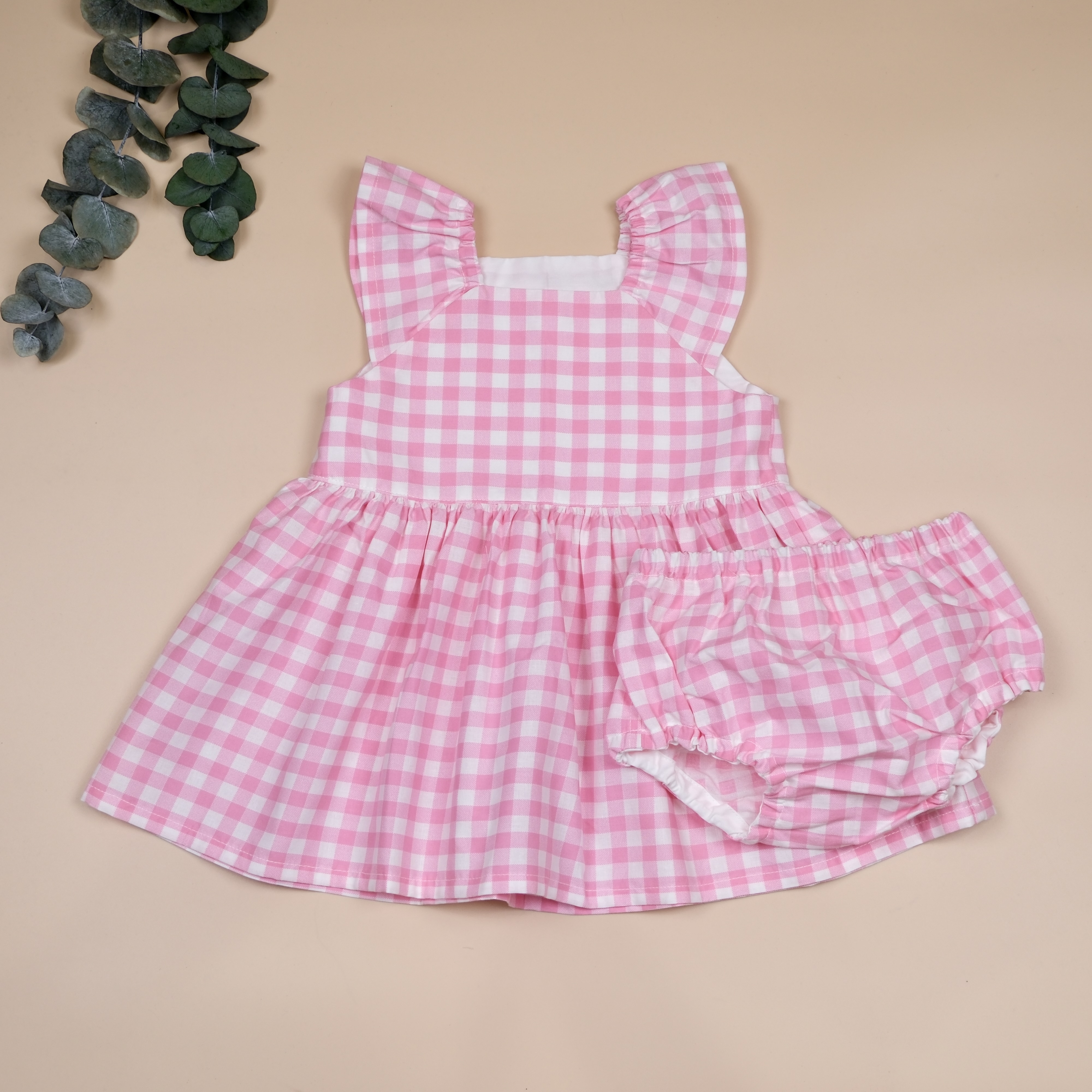 沐春荷袖系列 ❖ 粉紅格子 ❖ 飛袖洋裝